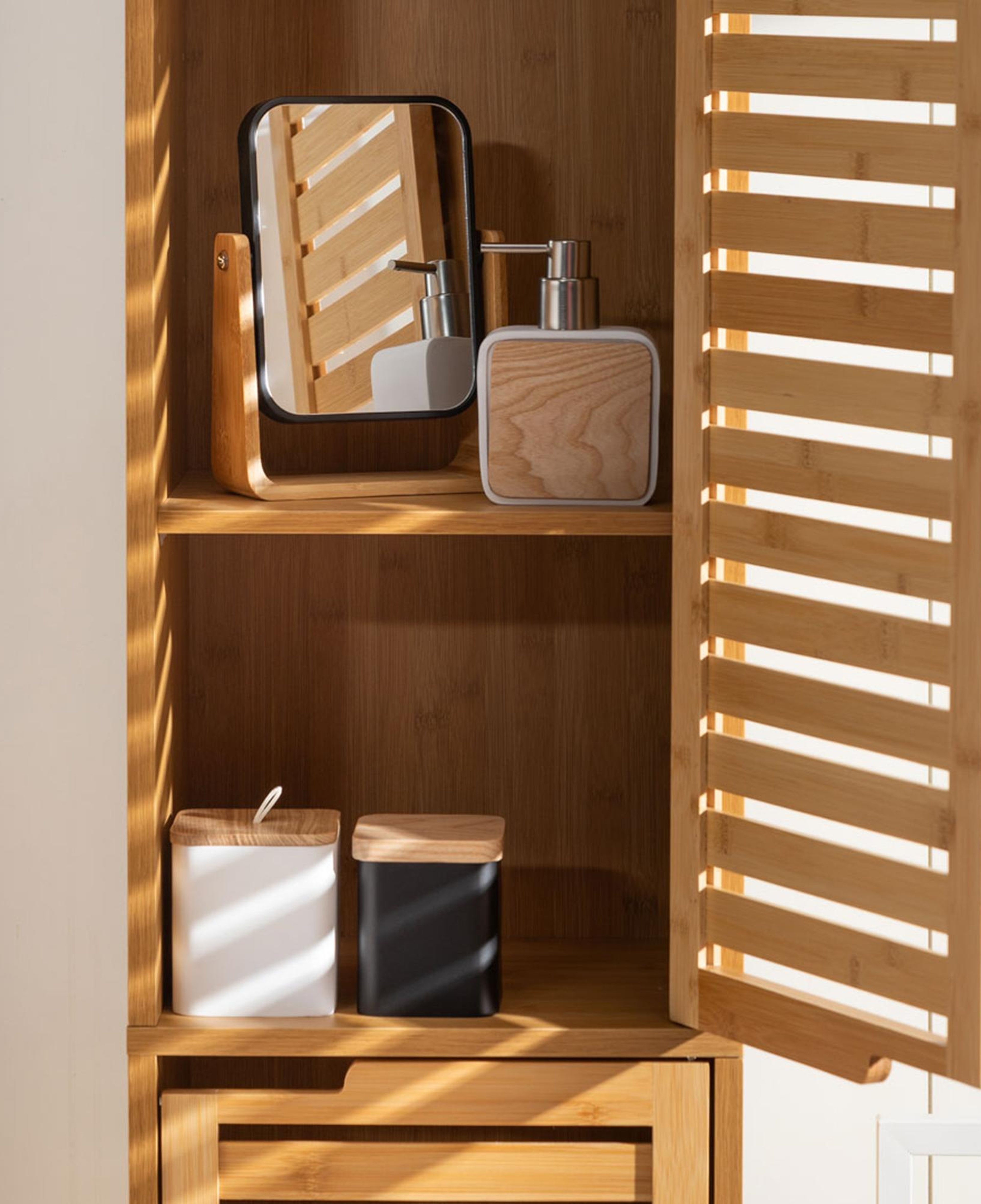 BOHO BAMBU BÜYÜTEÇLİ AYNA BEYAZ 16X5,8X21,8