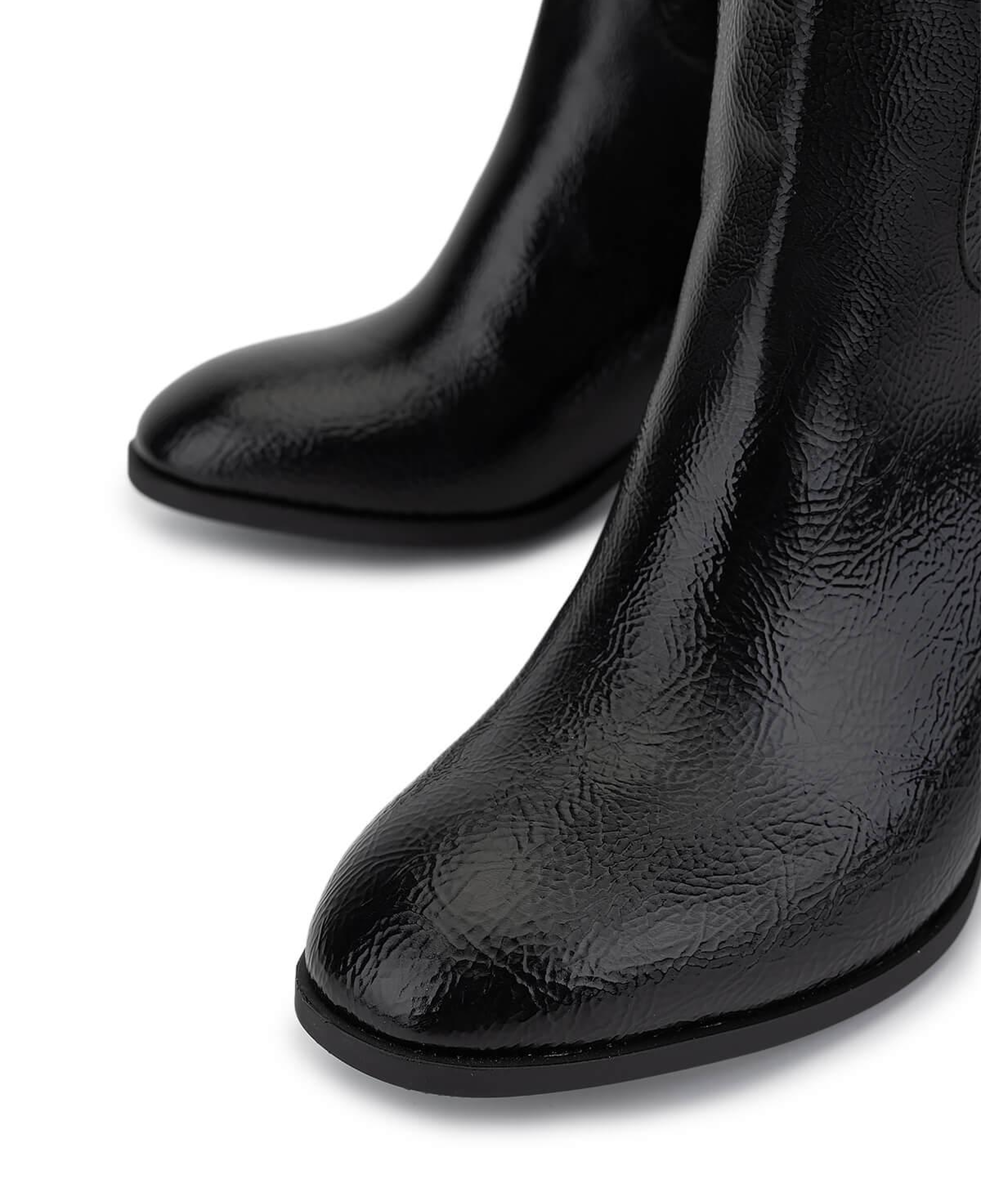 Tamer Tanca Kadın Suni Deri Siyah Rugan Topuklu Çizme