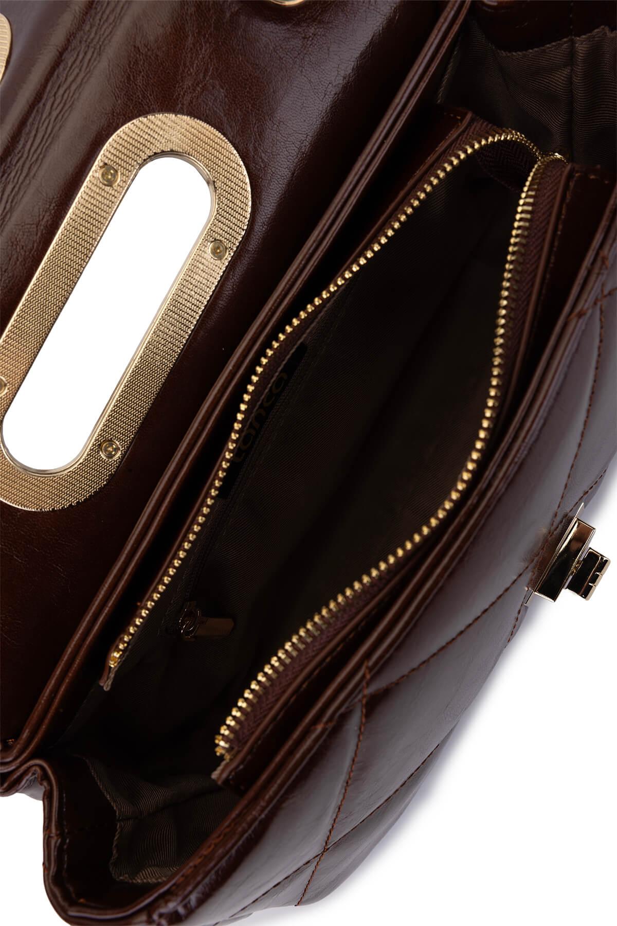 Tamer Tanca Kadın Suni Deri Kahverengi Omuz Çanta