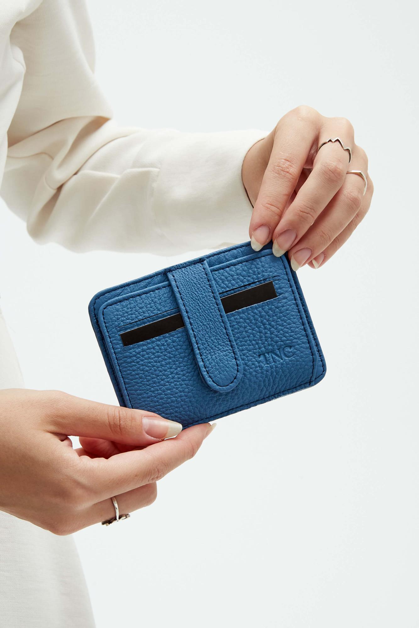 Tamer Tanca Unisex Hakiki Deri Mavi Togo Kartlık