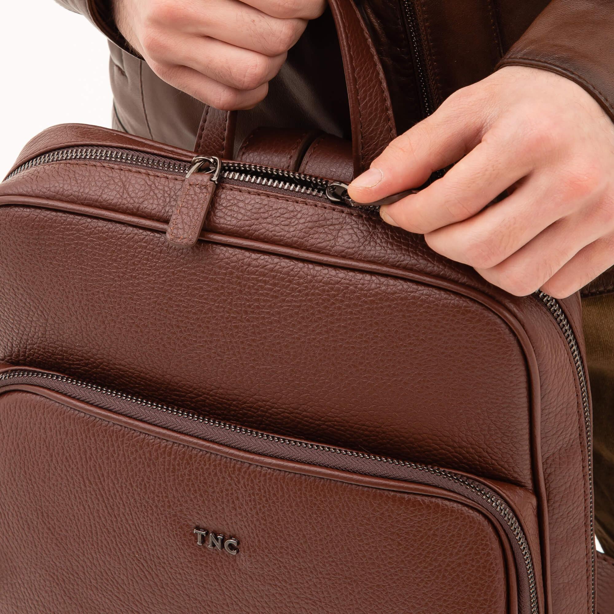 Tamer Tanca Erkek Hakiki Deri Kahverengi Sırt Çantası