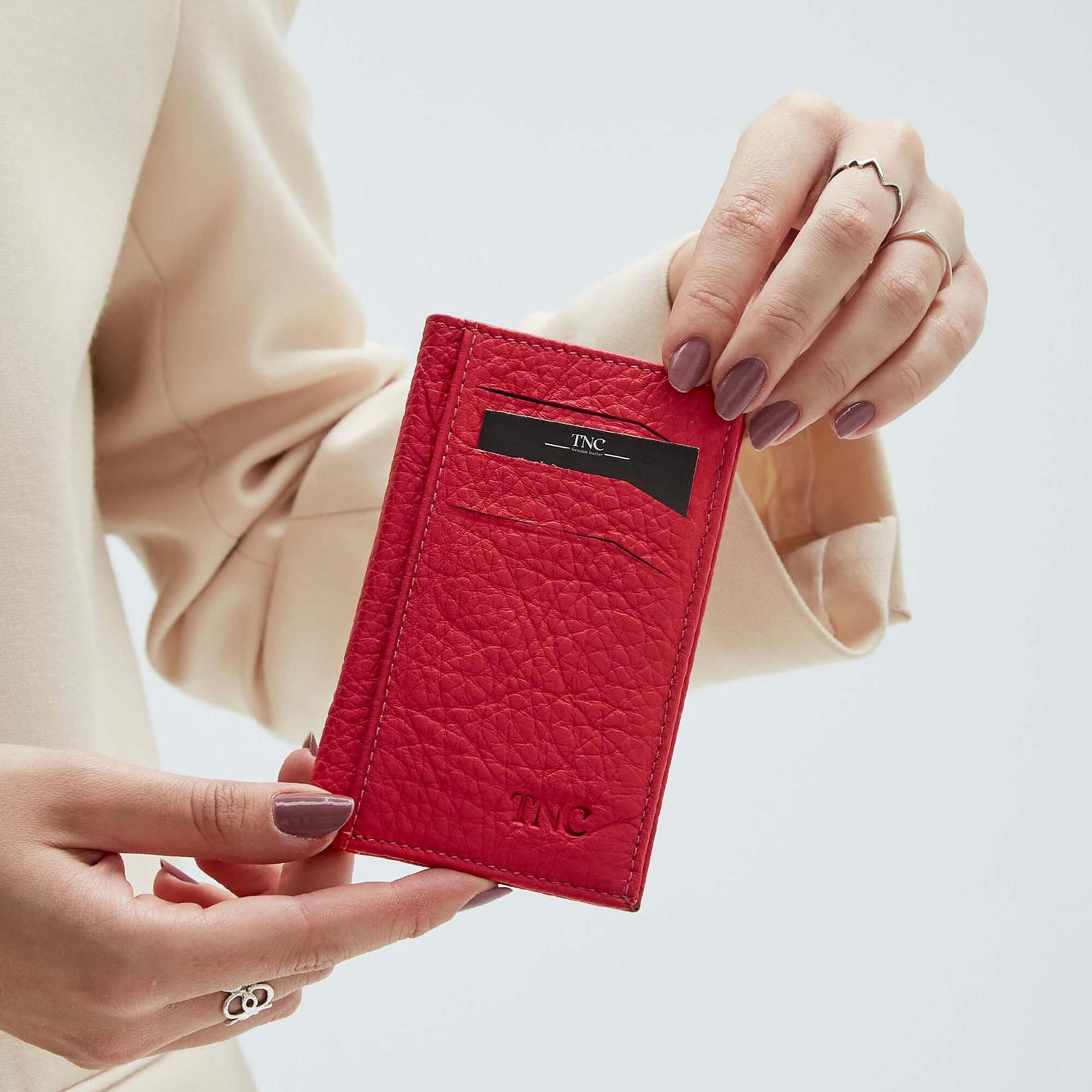 Tamer Tanca Erkek Hakiki Deri Fuşya Kartlık