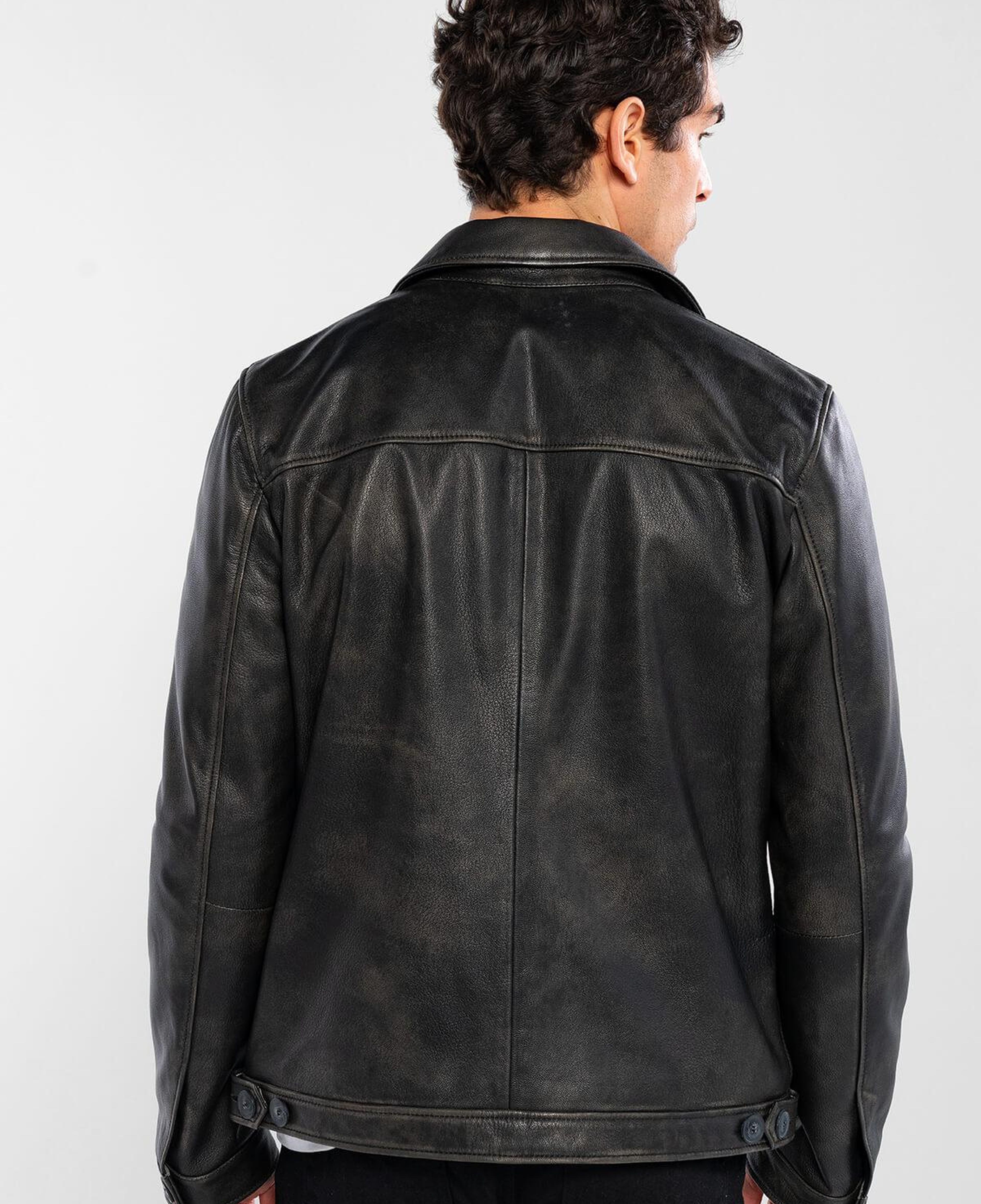 Tamer Tanca Erkek Hakiki Deri Siyah Eskitme Deri Mont