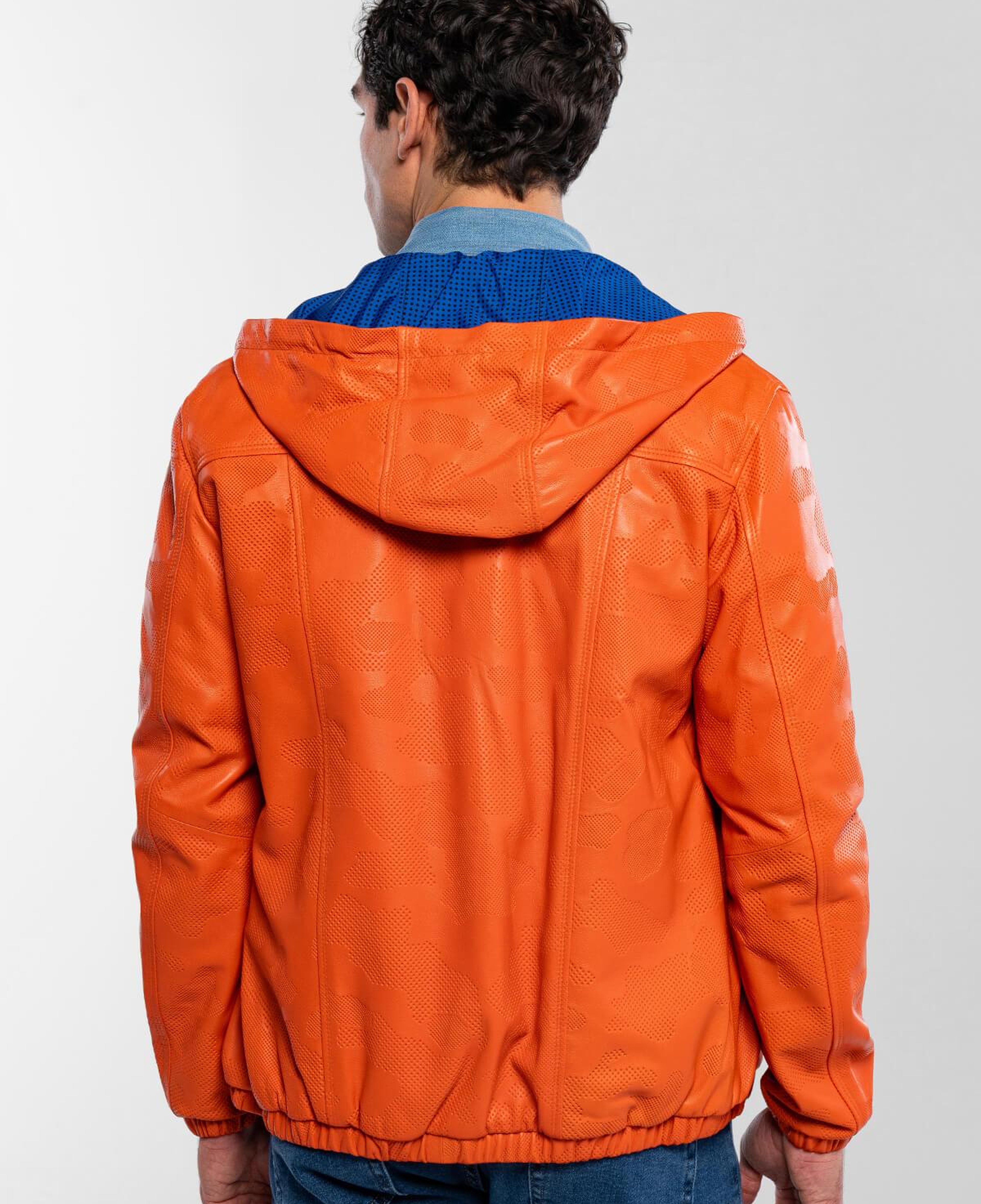 Tamer Tanca Erkek Hakiki Deri Turuncu/Mavi Deri Mont