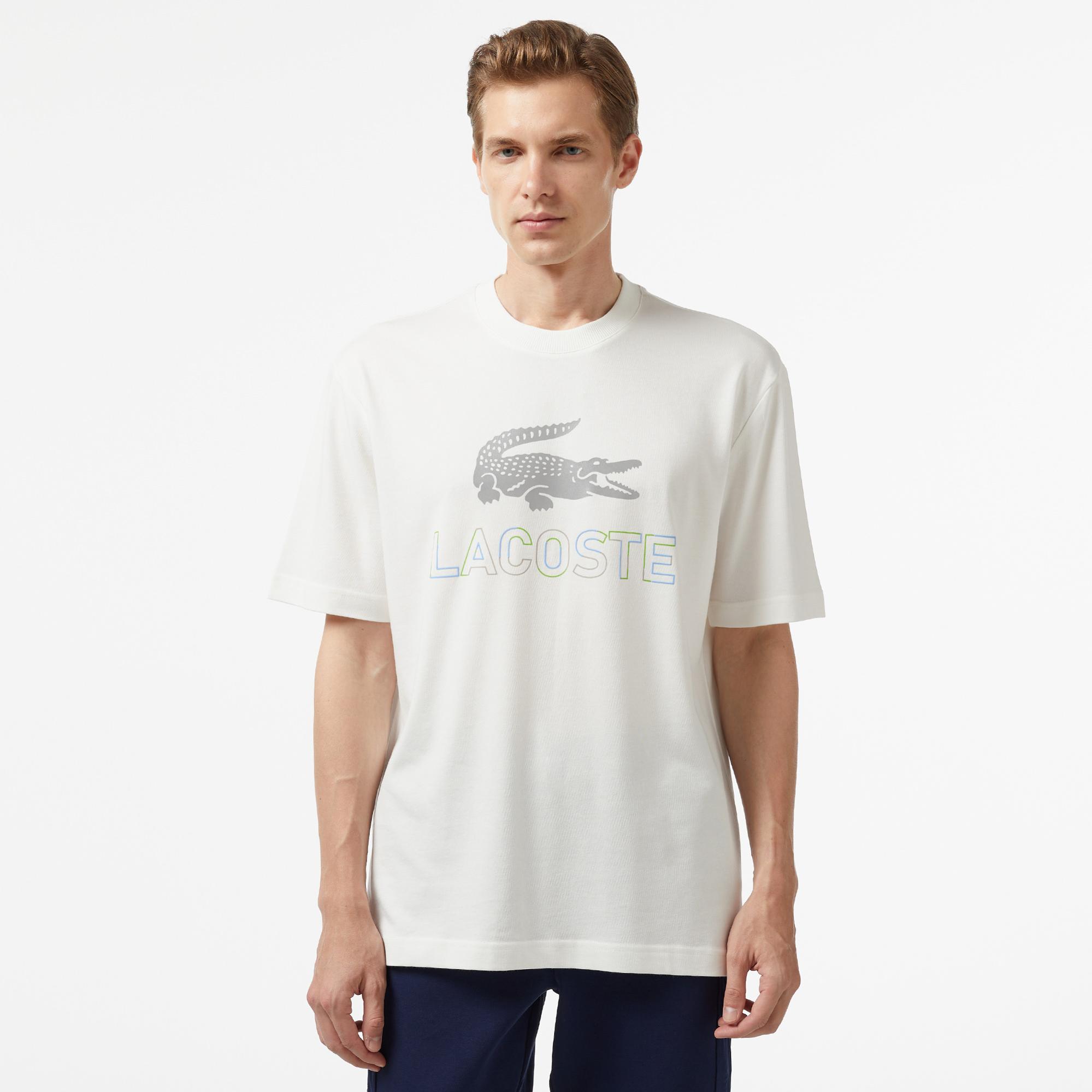 Lacoste Erkek Regular Fit Bisiklet Yaka Baskılı Beyaz T-Shirt