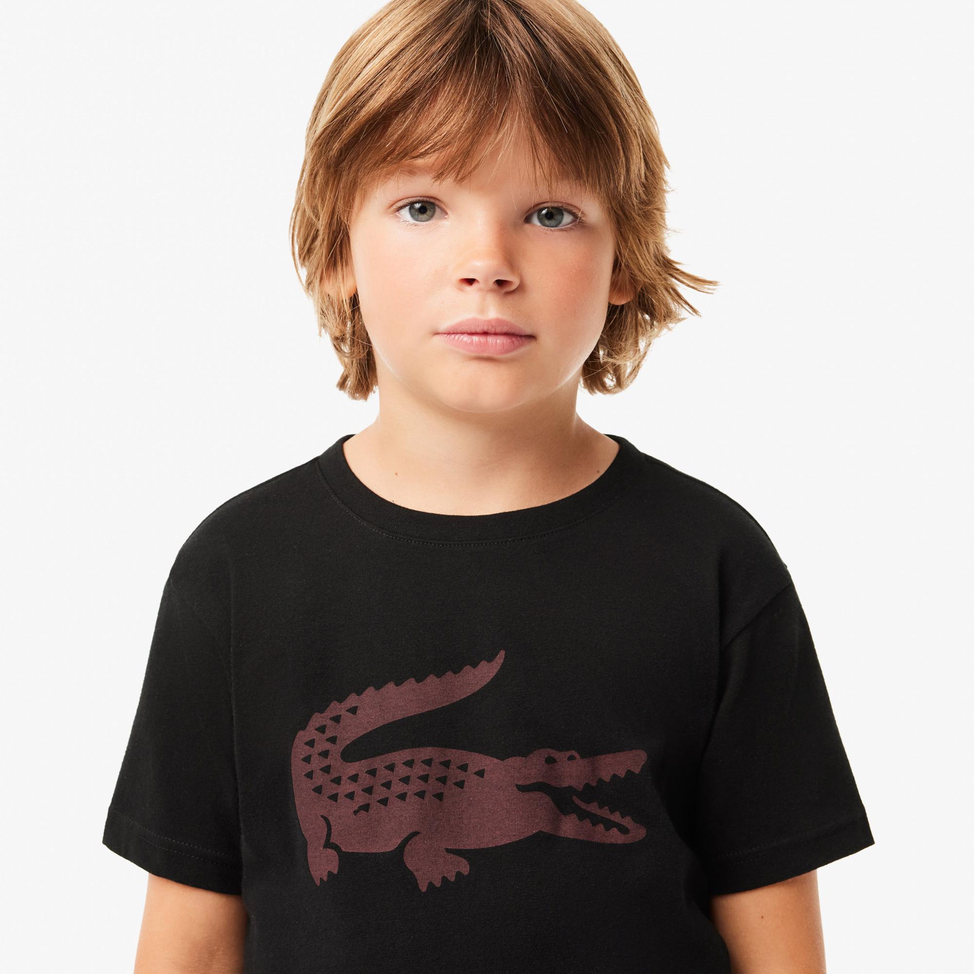 Lacoste Erkek Çocuk Bisiklet Yaka Baskılı Siyah T-Shirt