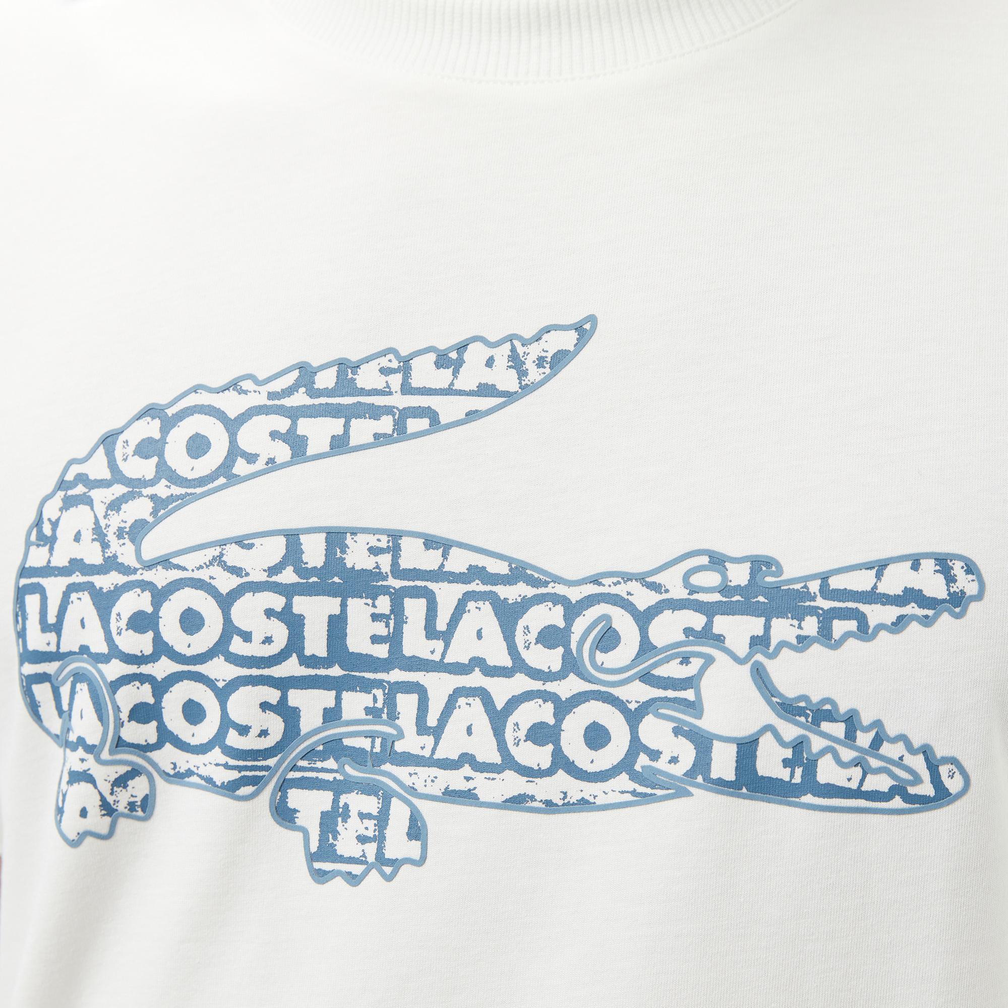 Lacoste Erkek Regular Fit Bisiklet Yaka Baskılı Beyaz T-Shirt