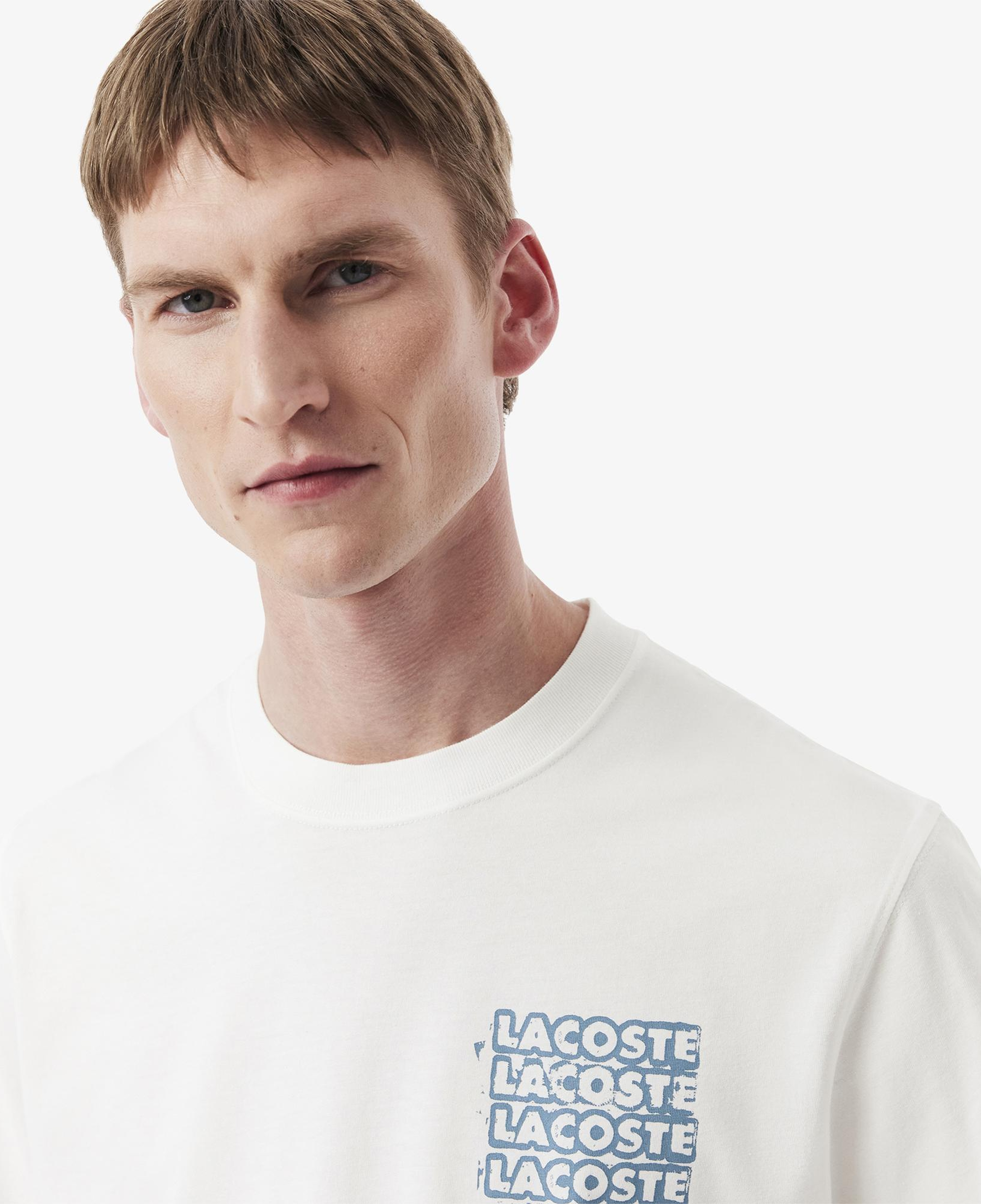 Lacoste Erkek Classic Fit Bisiklet Yaka Baskılı Krem T-Shirt