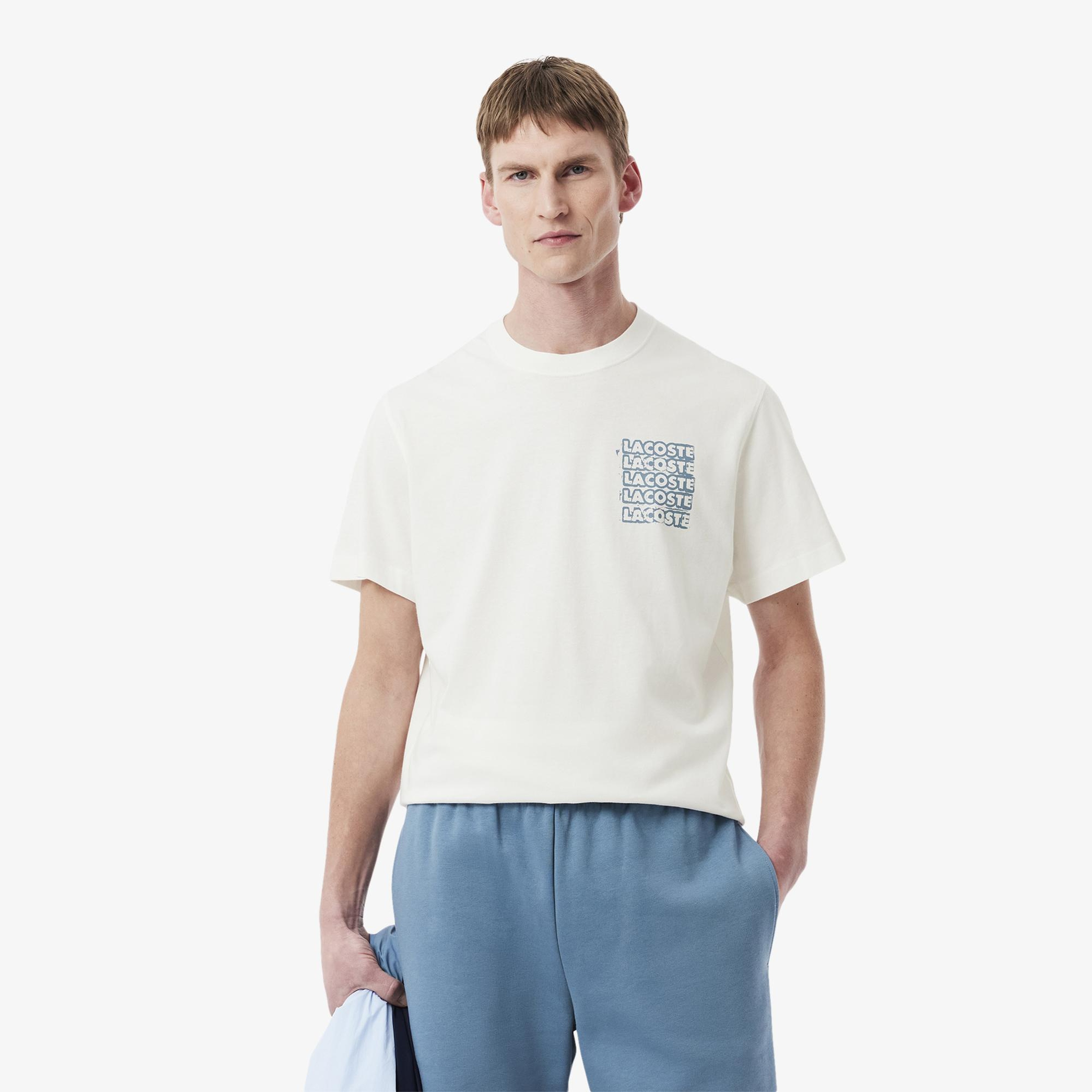 Lacoste Erkek Classic Fit Bisiklet Yaka Baskılı Krem T-Shirt