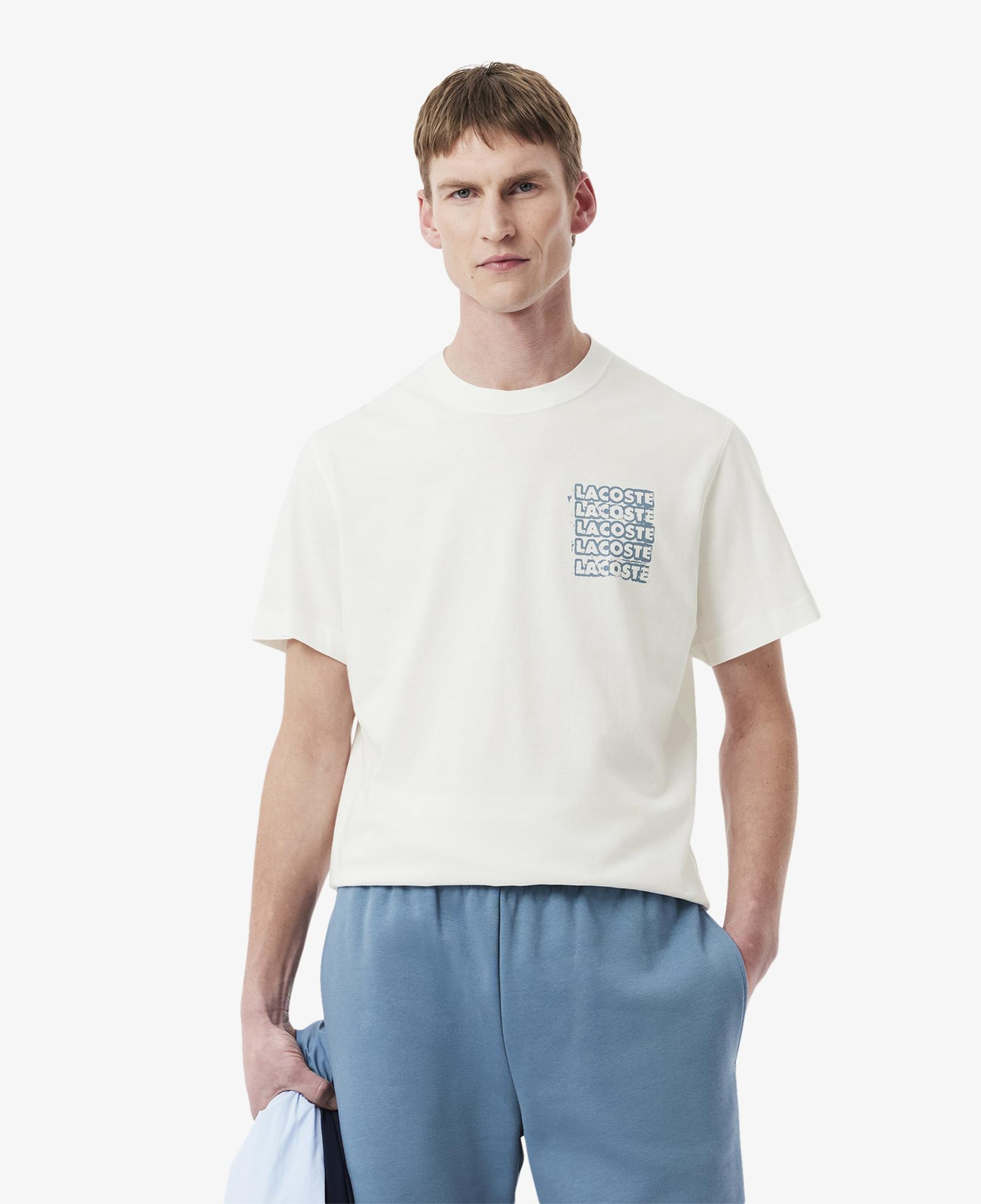 Lacoste Erkek Classic Fit Bisiklet Yaka Baskılı Krem T-Shirt
