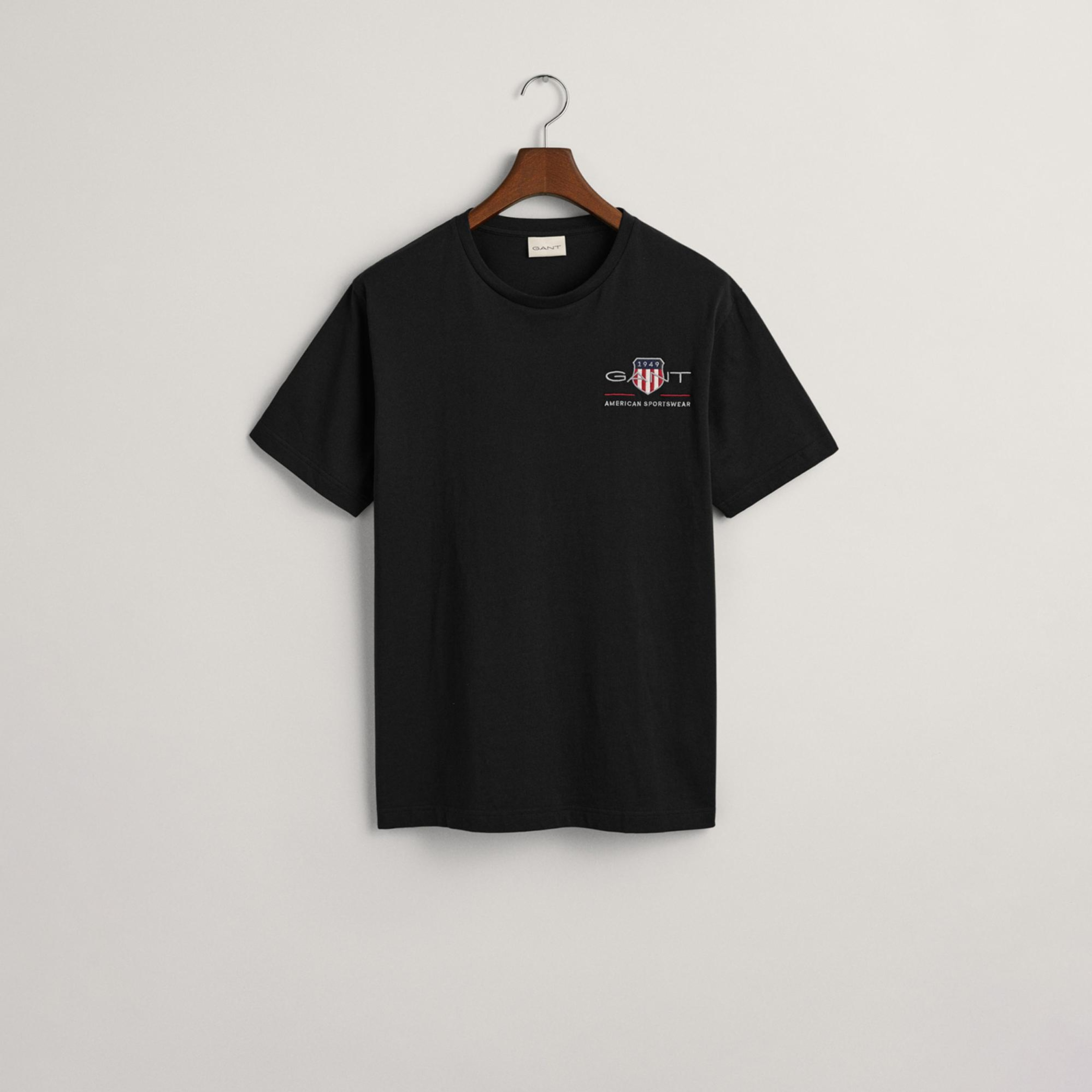 Gant Erkek Siyah Regular Fit Bisiklet Yaka Logolu T-Shirt