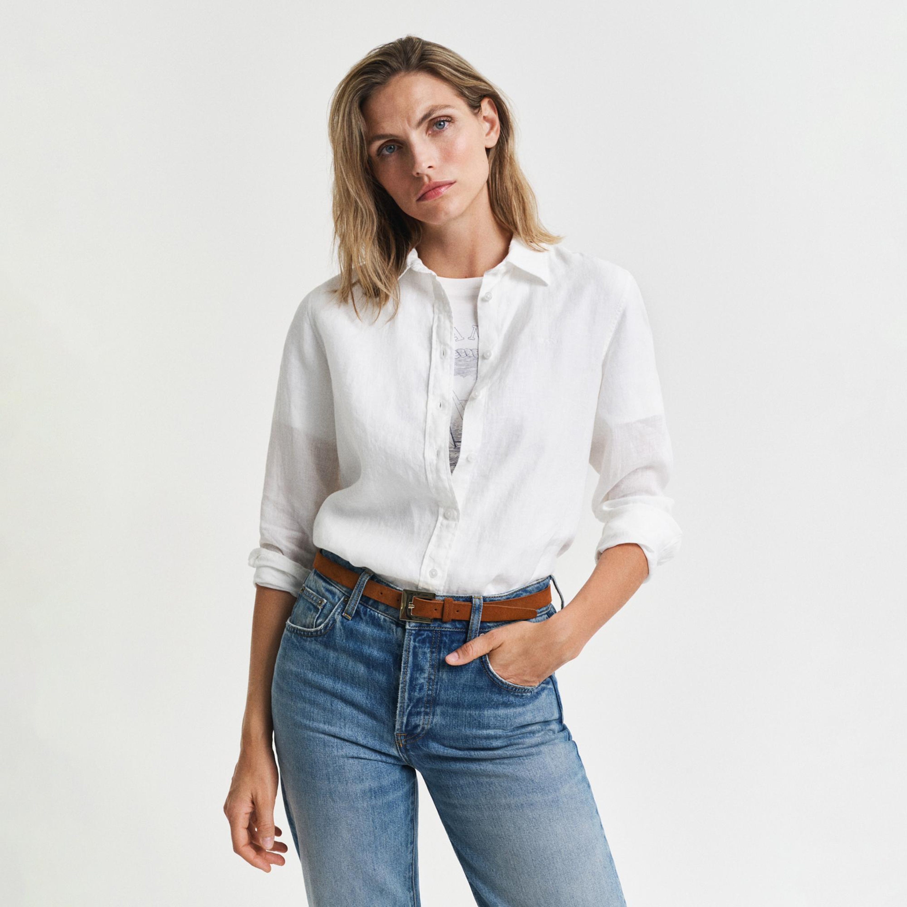 GANT Kadın Beyaz Regular Fit Klasik Yaka Gömlek