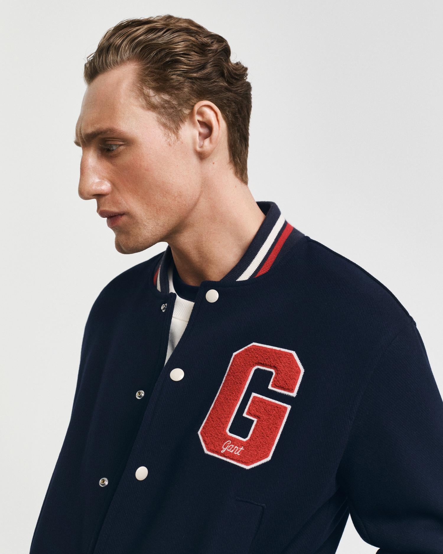 GANT Unisex Lacivert Hakim Yaka Logolu Bomber Ceket