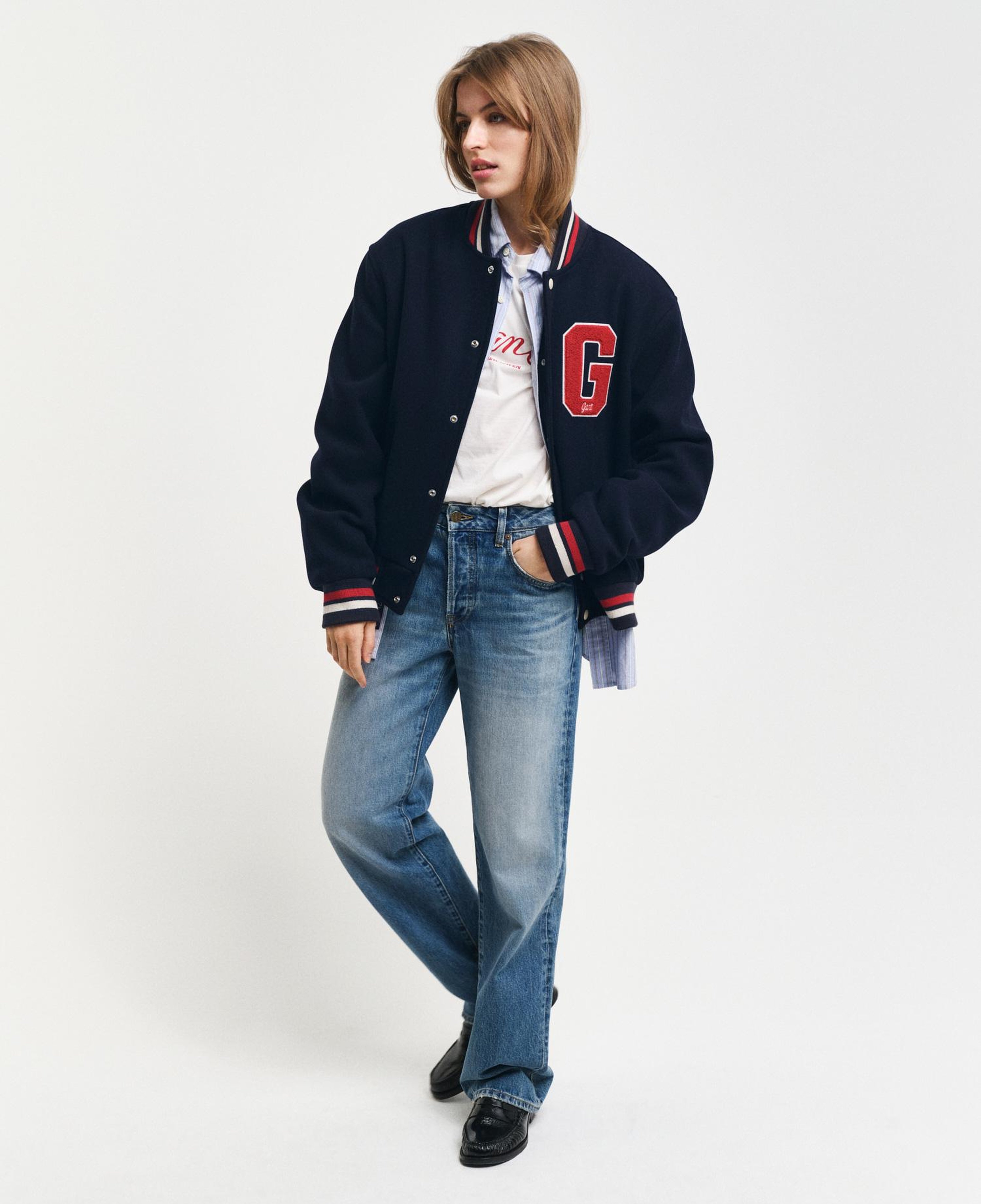 GANT Unisex Lacivert Hakim Yaka Logolu Bomber Ceket