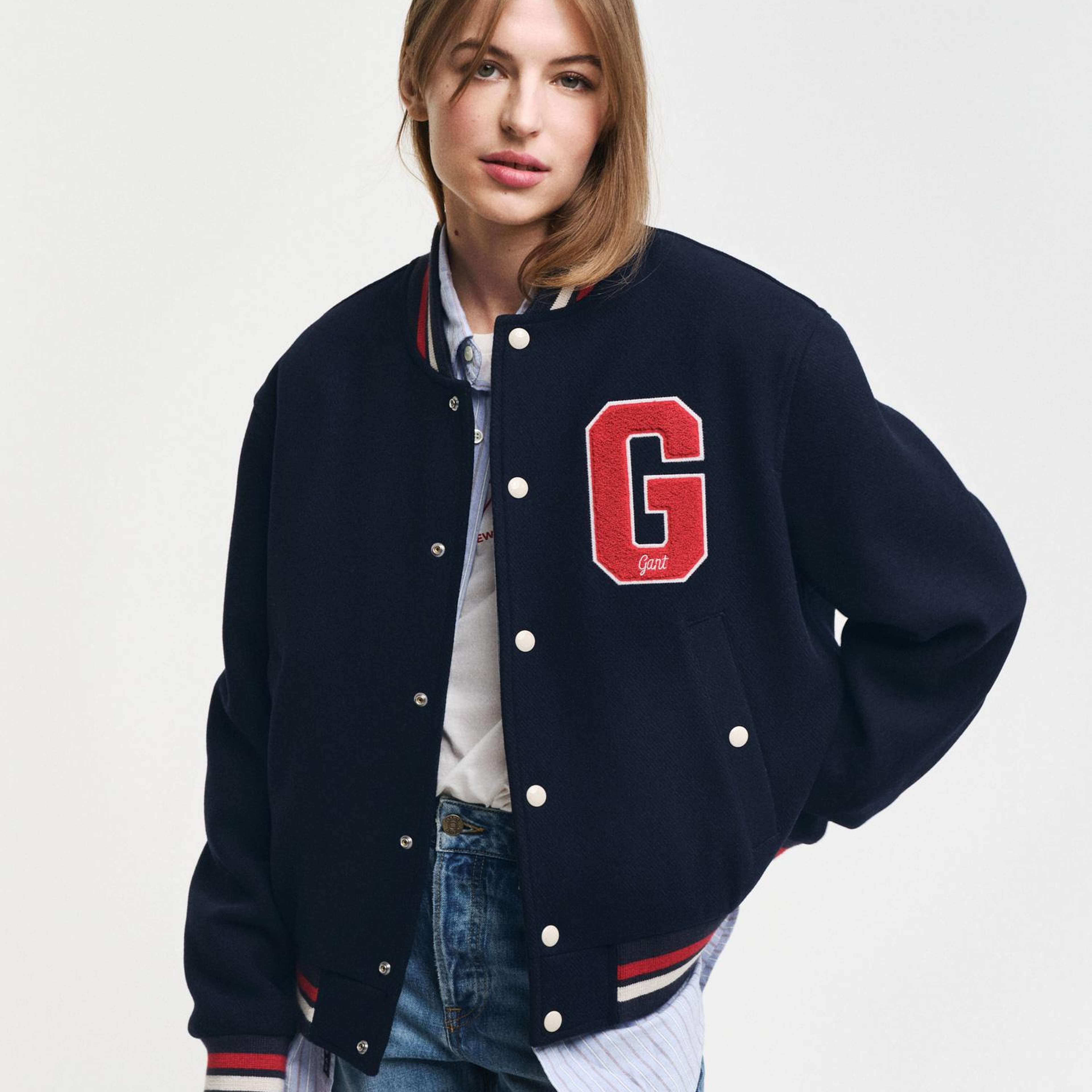 GANT Unisex Lacivert Hakim Yaka Logolu Bomber Ceket