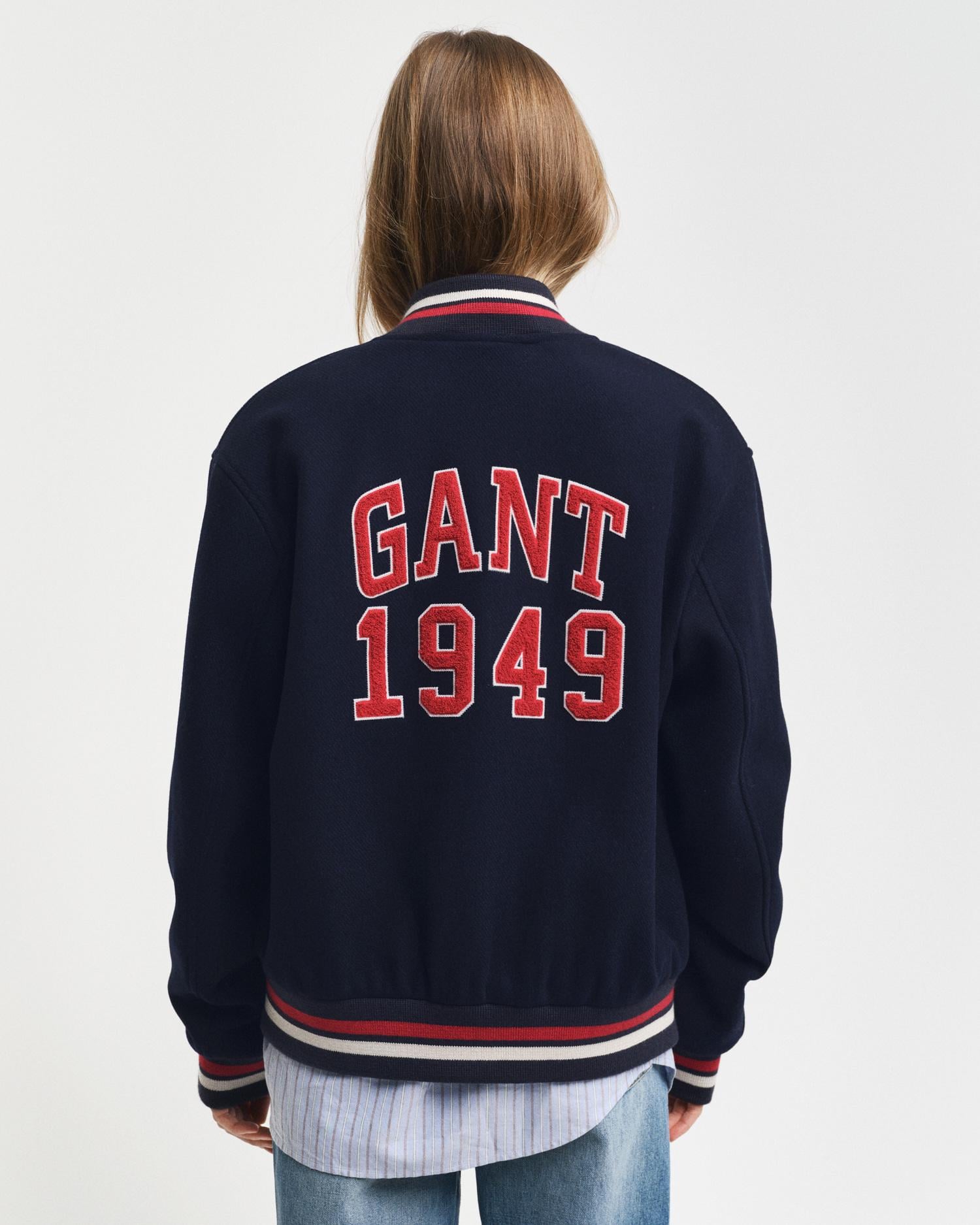 GANT Unisex Lacivert Hakim Yaka Logolu Bomber Ceket