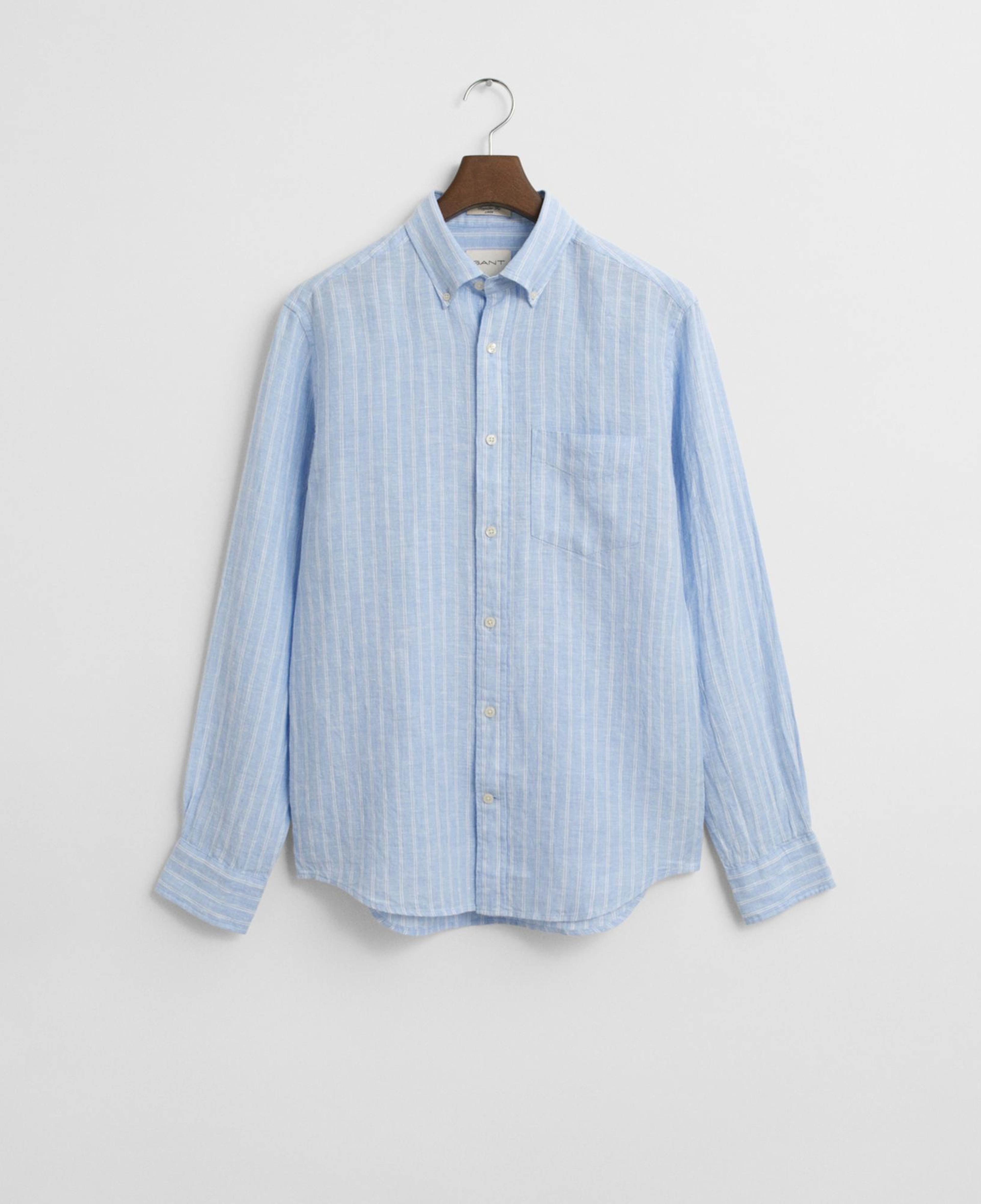 GANT Erkek Mavi Regular Fit Düğmeli Yaka Çizgili Gömlek