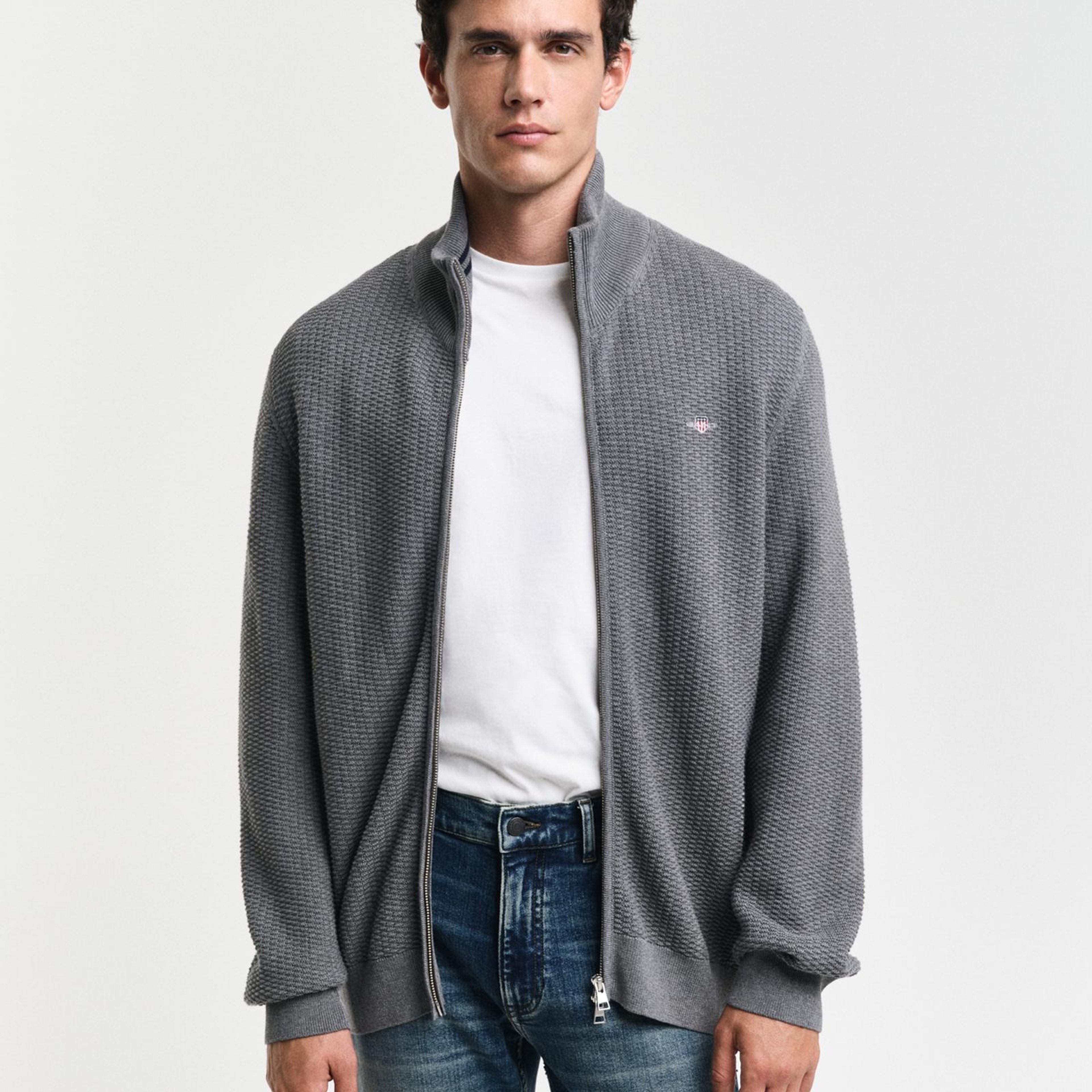 GANT Erkek Gri Regular Fit Fermuarlı Hırka