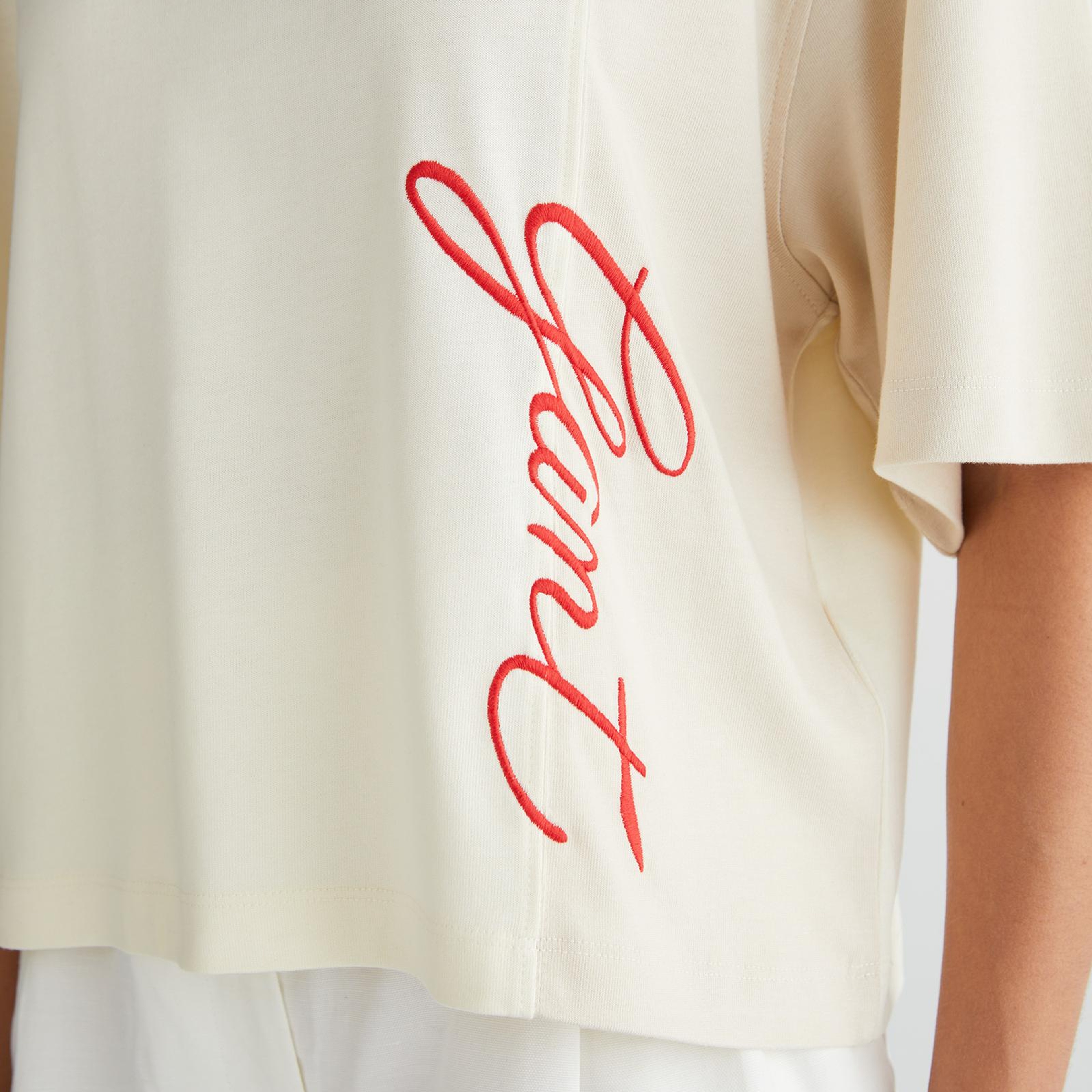 GANT Kadın Beyaz Bisiklet Yaka Renk Bloklu T-Shirt