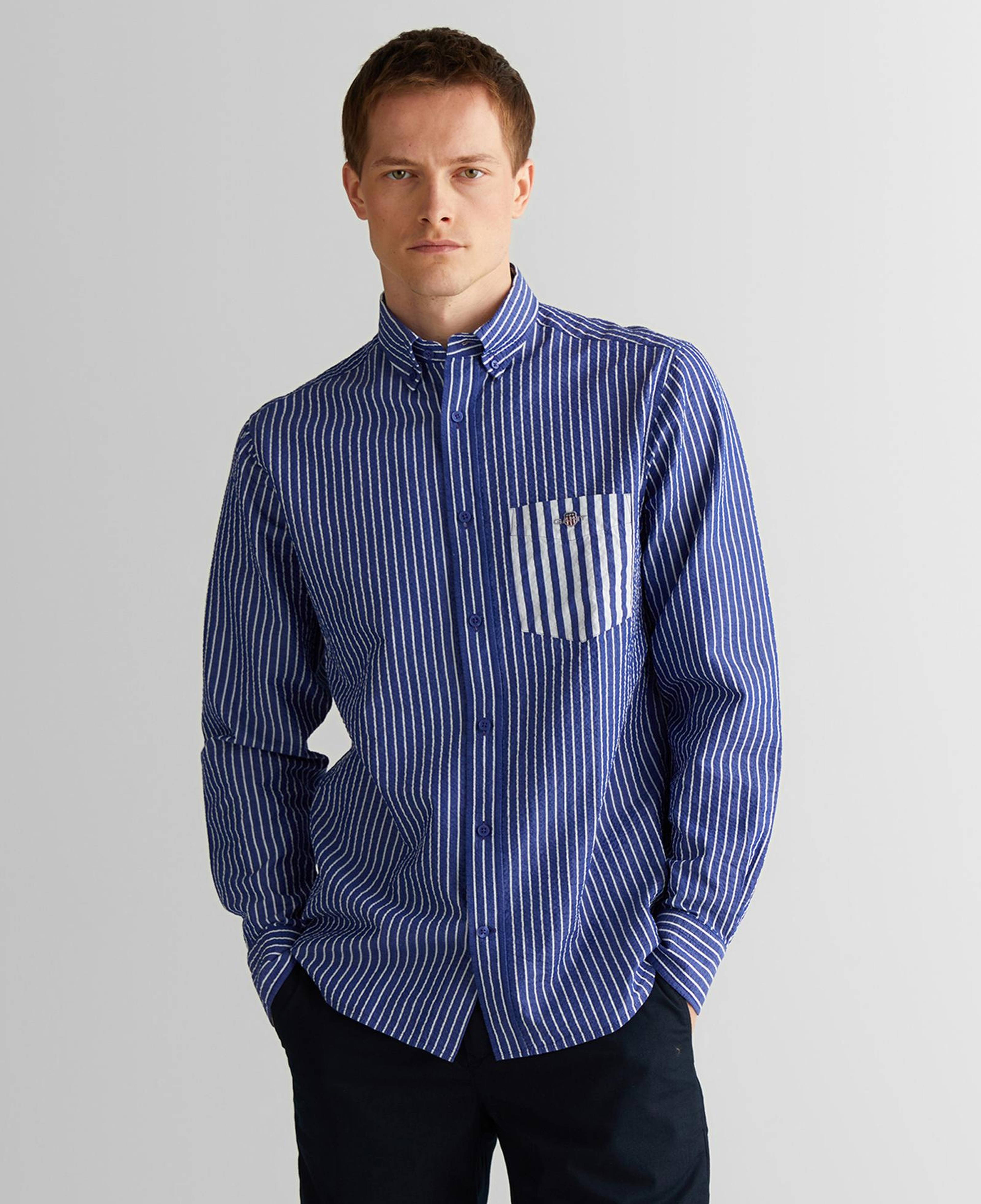 GANT Erkek Lacivert Düğmeli Yaka Çizgili Gömlek