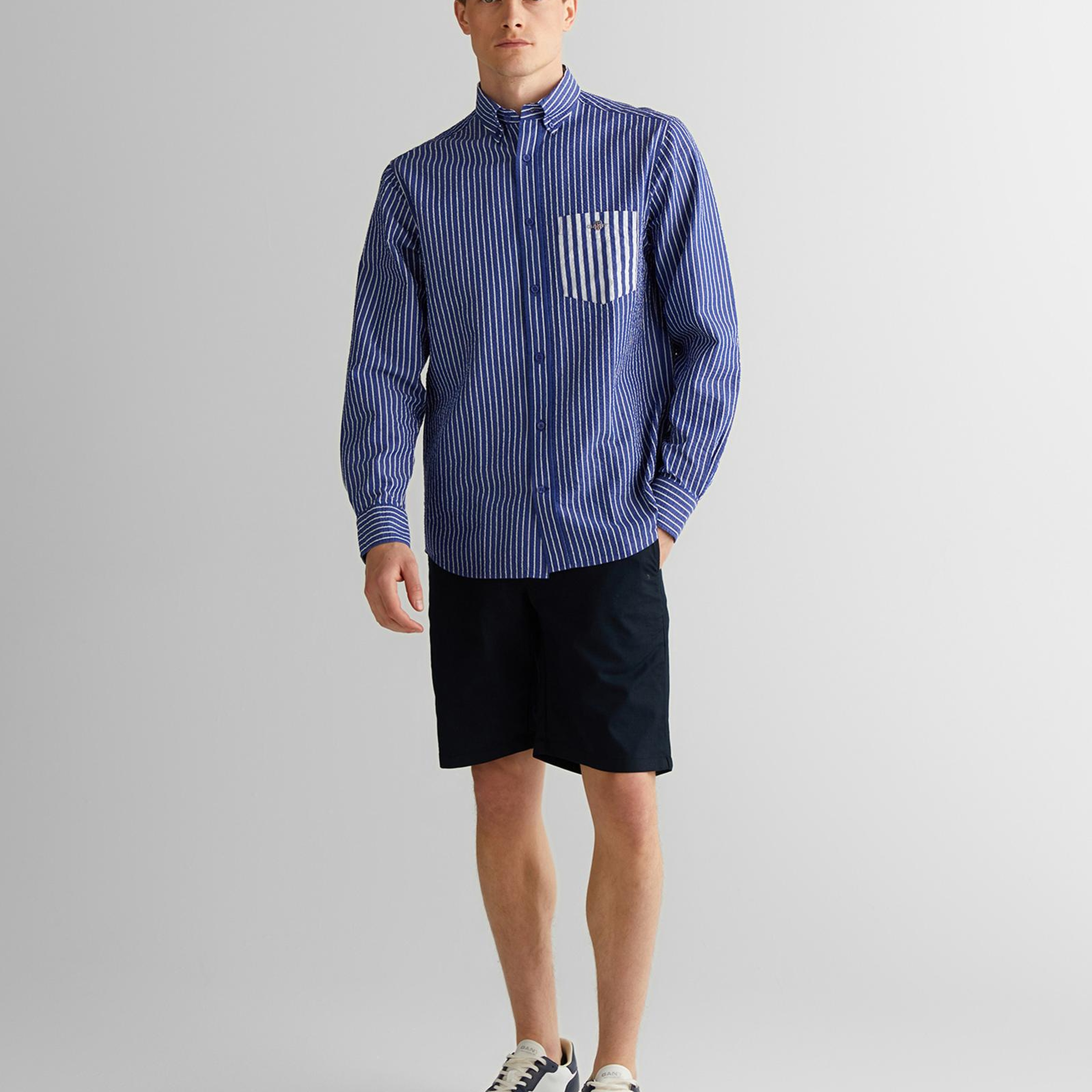 GANT Erkek Lacivert Düğmeli Yaka Çizgili Gömlek