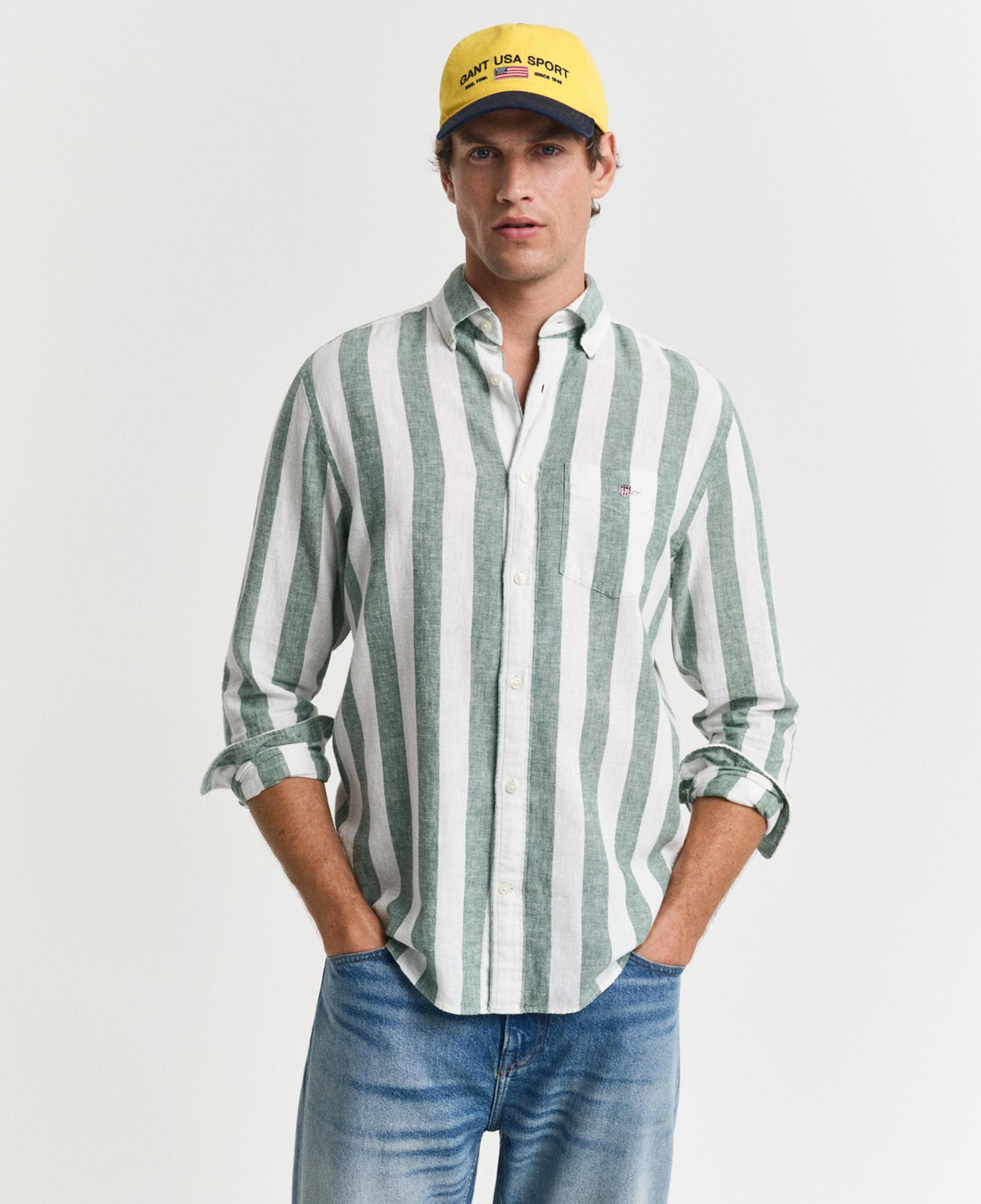 GANT Erkek Yeşil Regular Fit Düğmeli Yaka Çizgili Gömlek