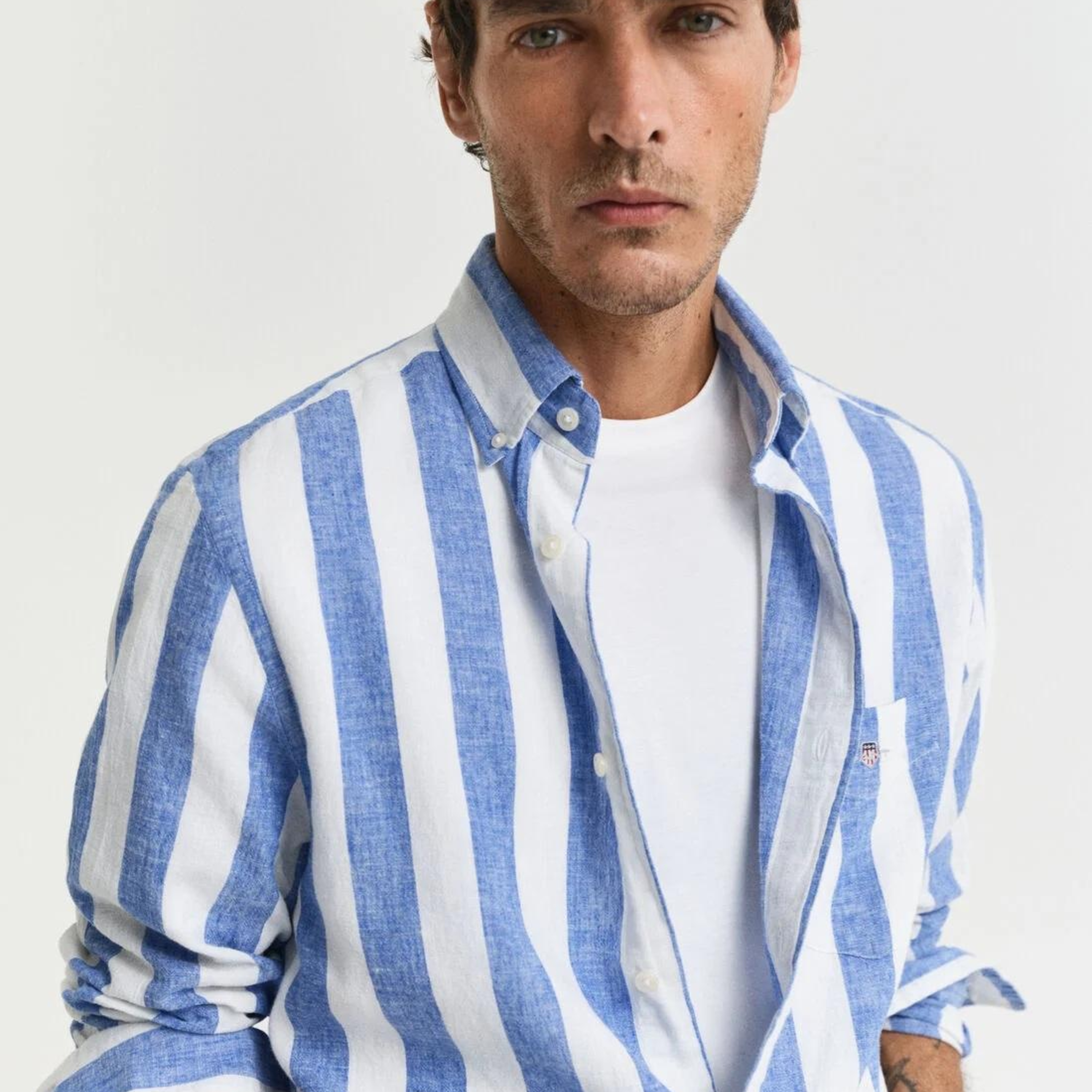 GANT Erkek Mavi  Regular Fit Düğmeli Yaka Çizgili Gömlek