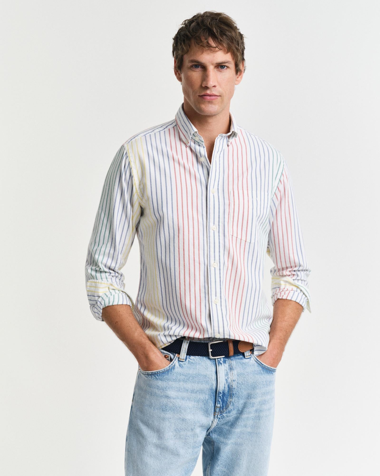 GANT Erkek Renkli Regular Fit Düğmeli Yaka Çizgili Gömlek
