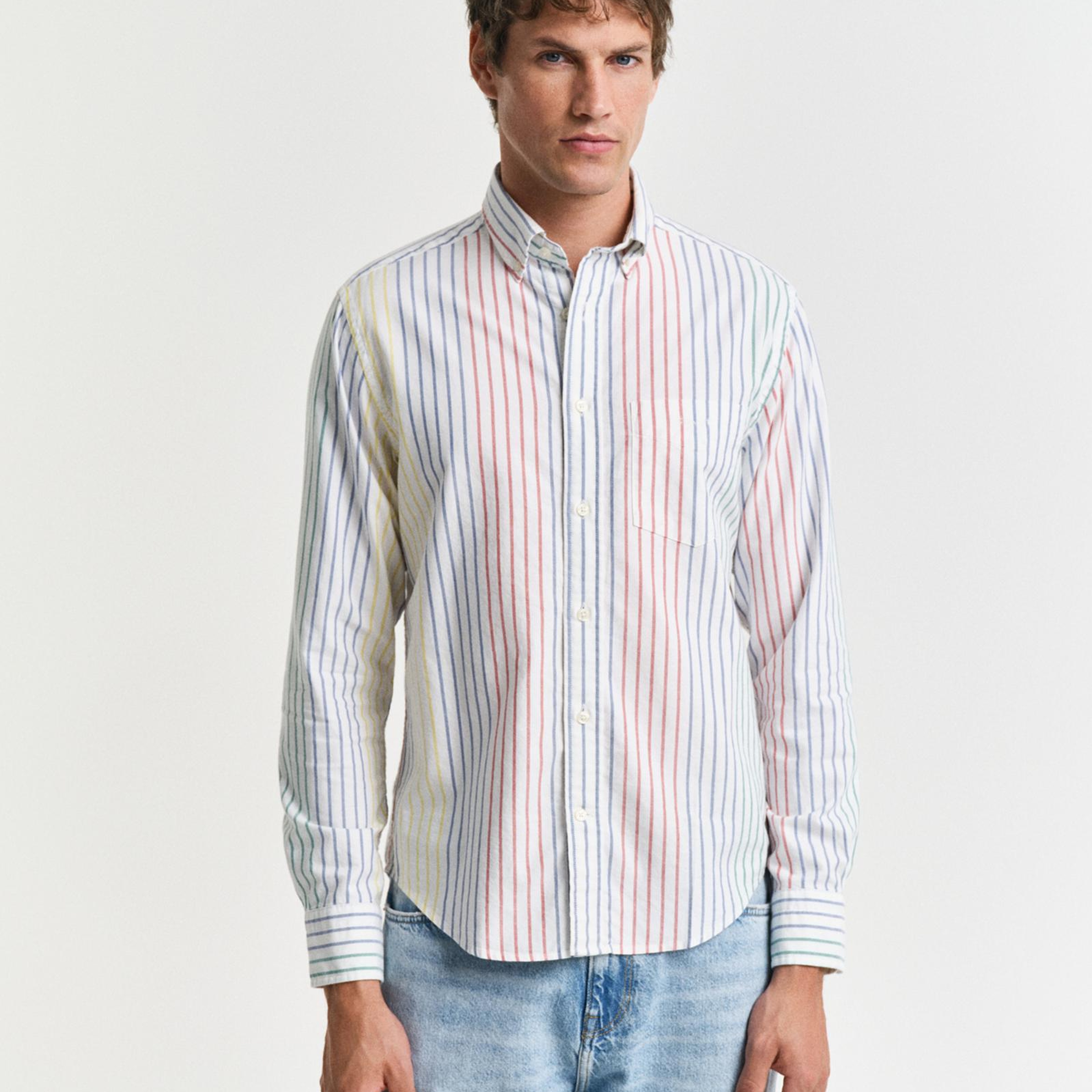 GANT Erkek Renkli Regular Fit Düğmeli Yaka Çizgili Gömlek