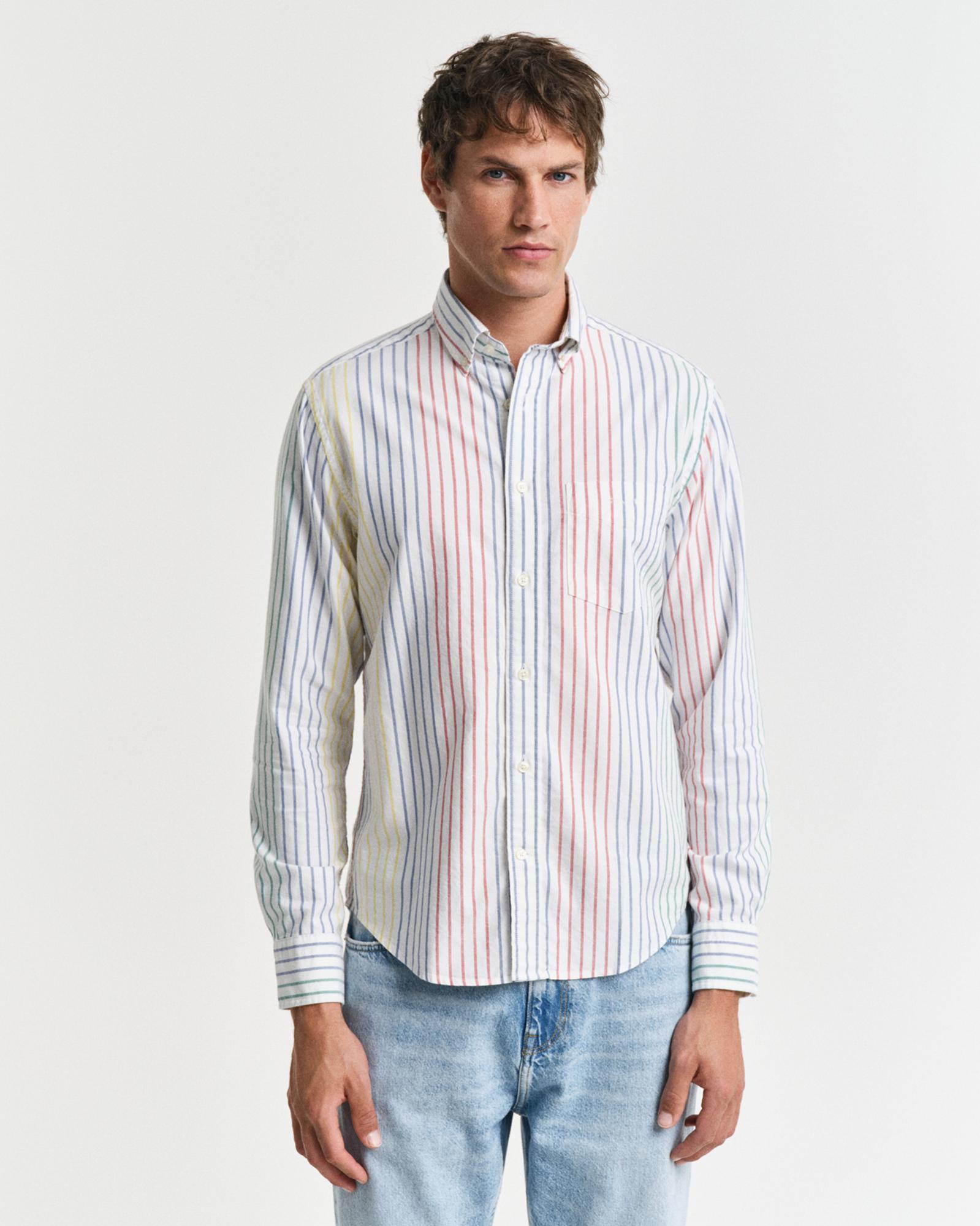 GANT Erkek Renkli Regular Fit Düğmeli Yaka Çizgili Gömlek