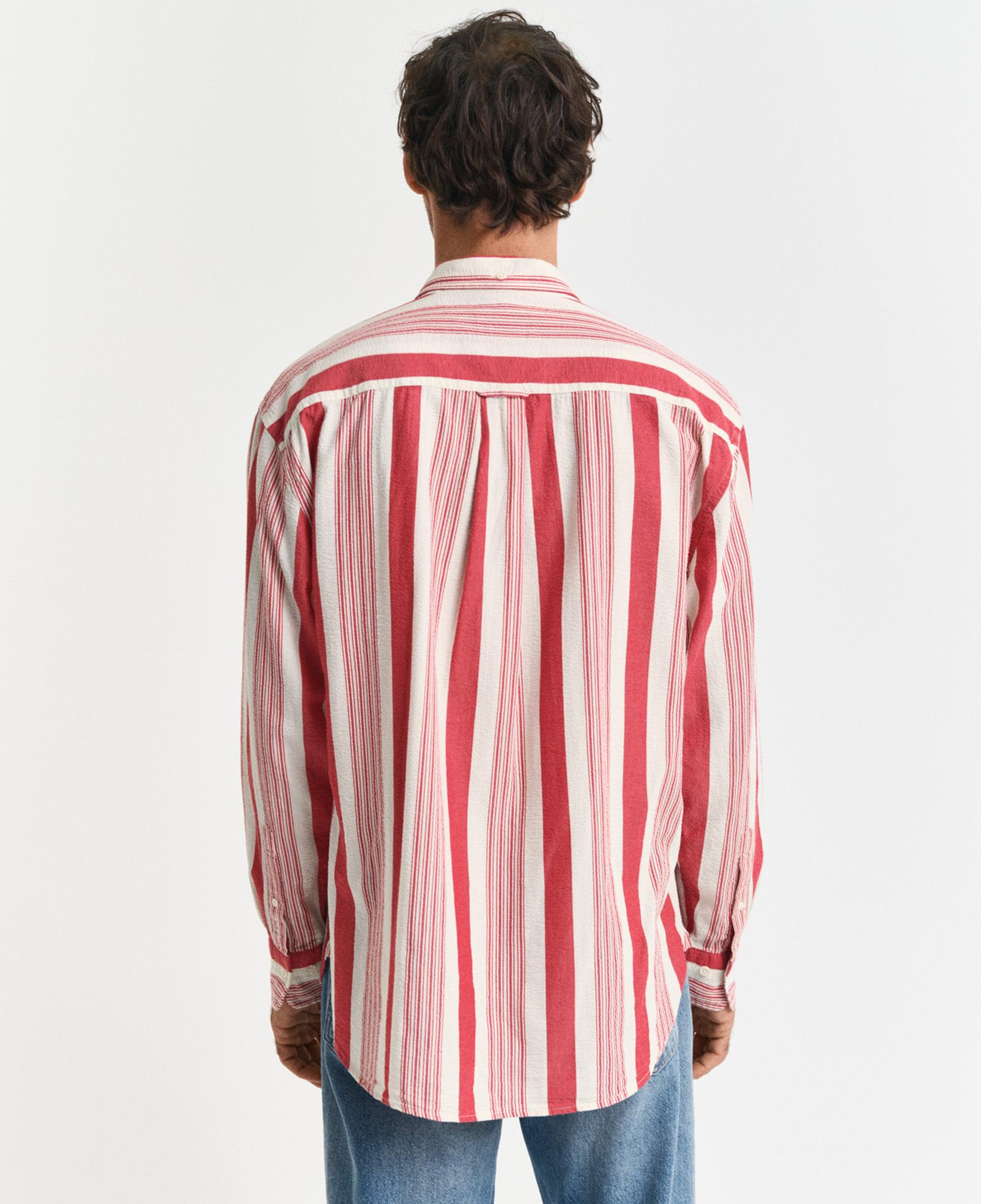 GANT Erkek Kırmızı Relaxed Fit Düğmeli Yaka Çizgili Gömlek