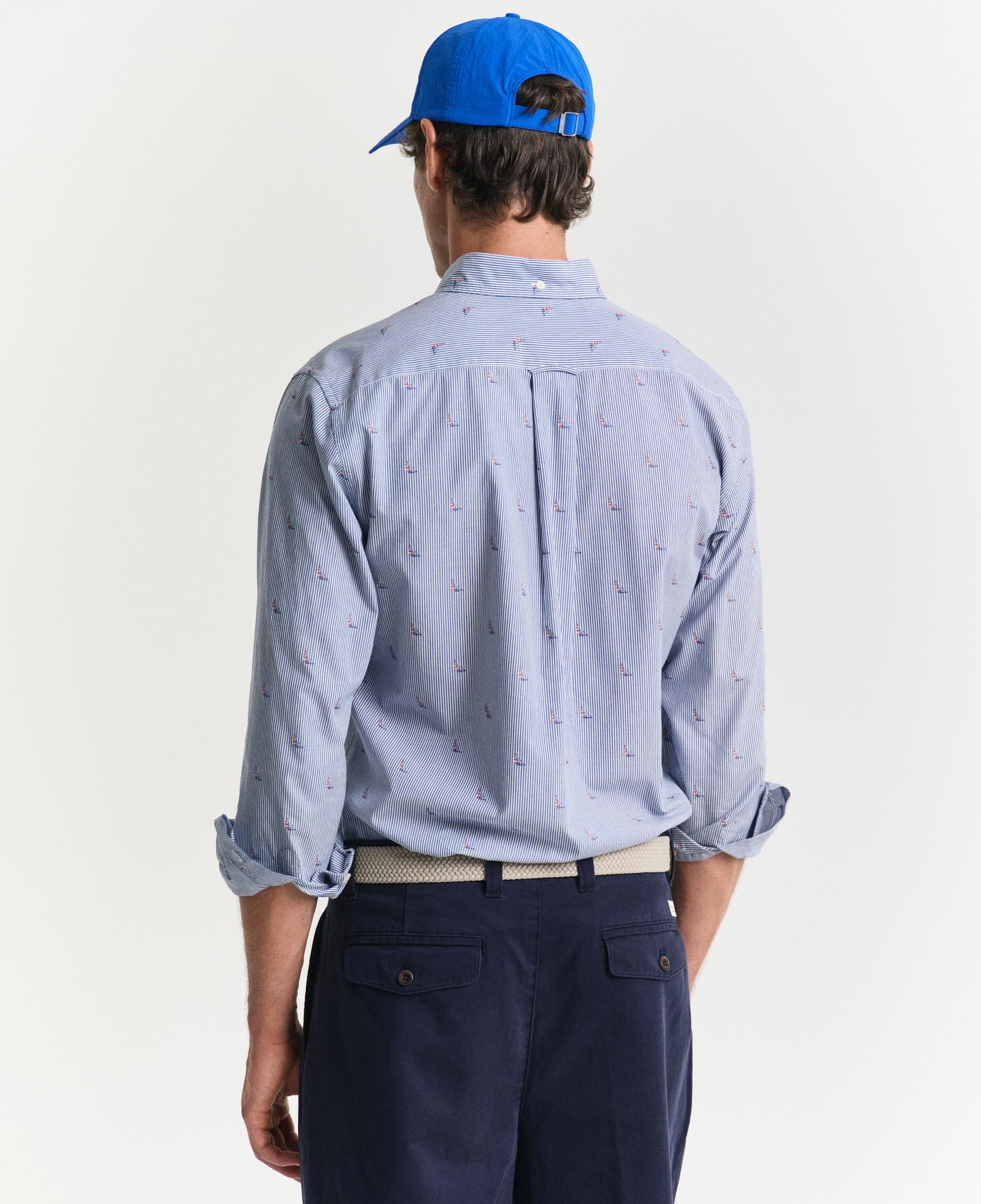 GANT Erkek Mavi Regular Fit Düğmeli Yaka Çizgili Gömlek