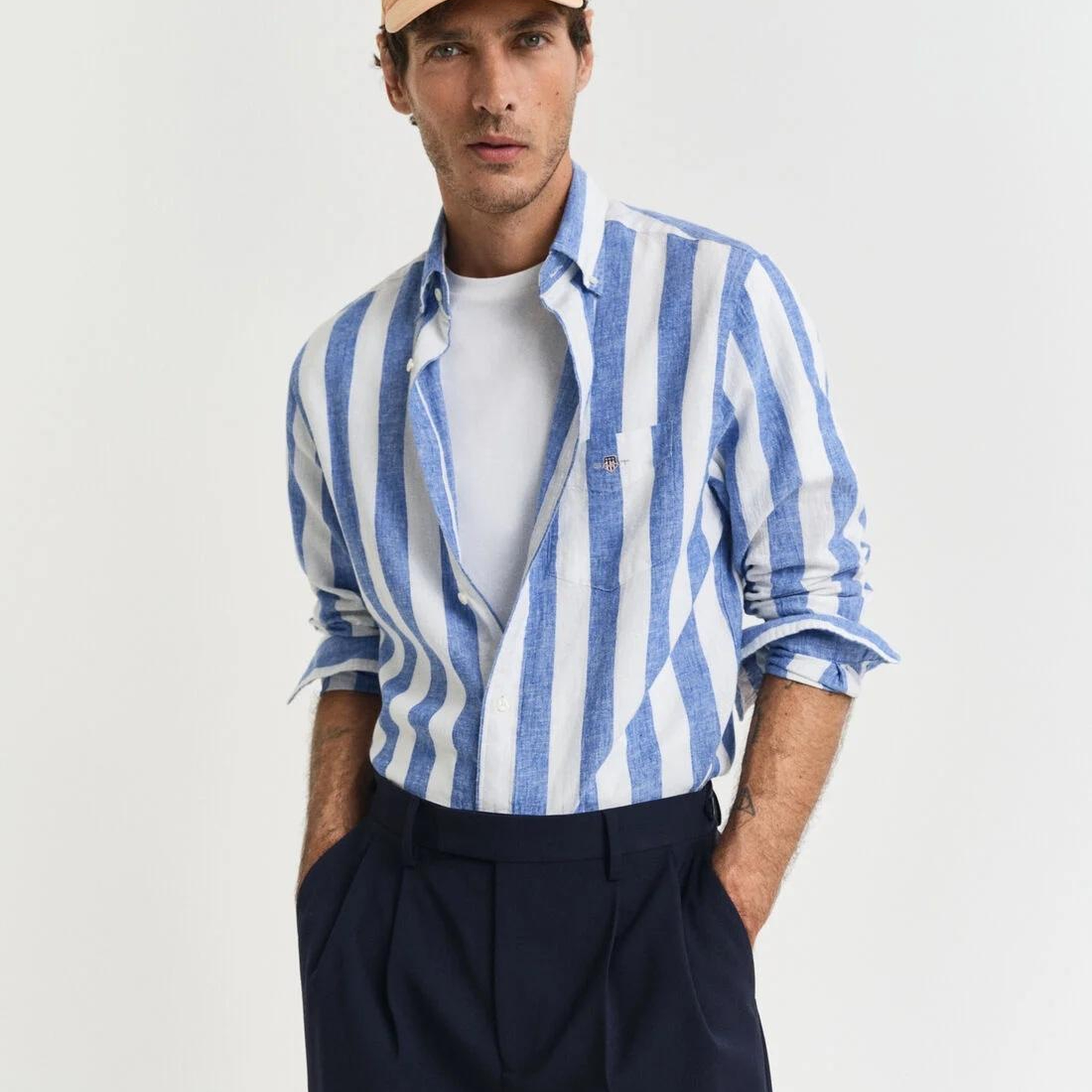 GANT Erkek Mavi  Regular Fit Düğmeli Yaka Çizgili Gömlek