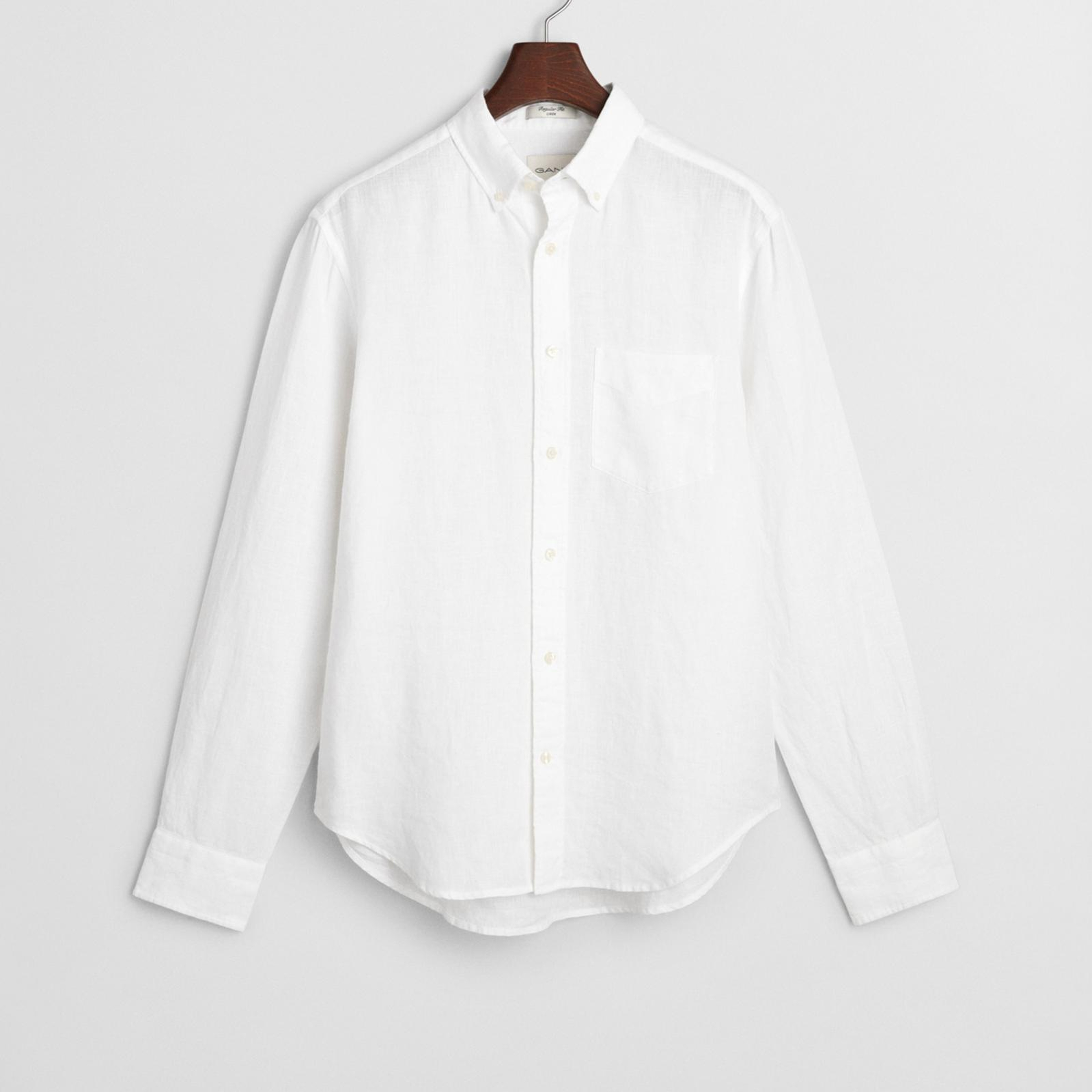 GANT Erkek Beyaz Regular Fit Düğmeli Yaka Keten Gömlek