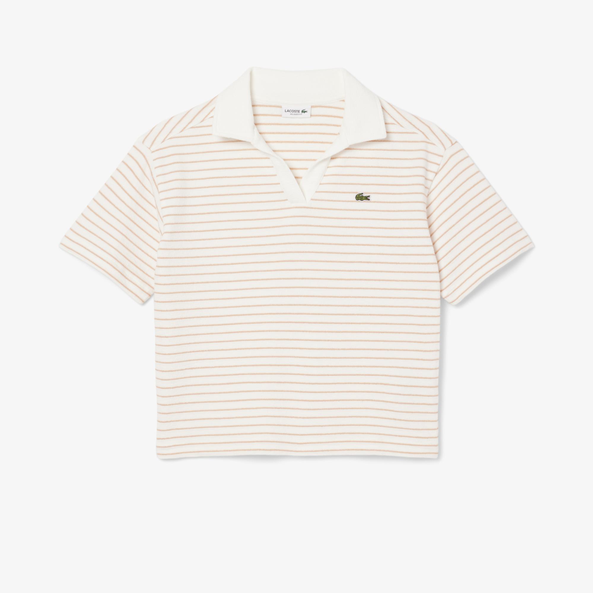 Lacoste Striped Terry Çocuk Beyaz Polo