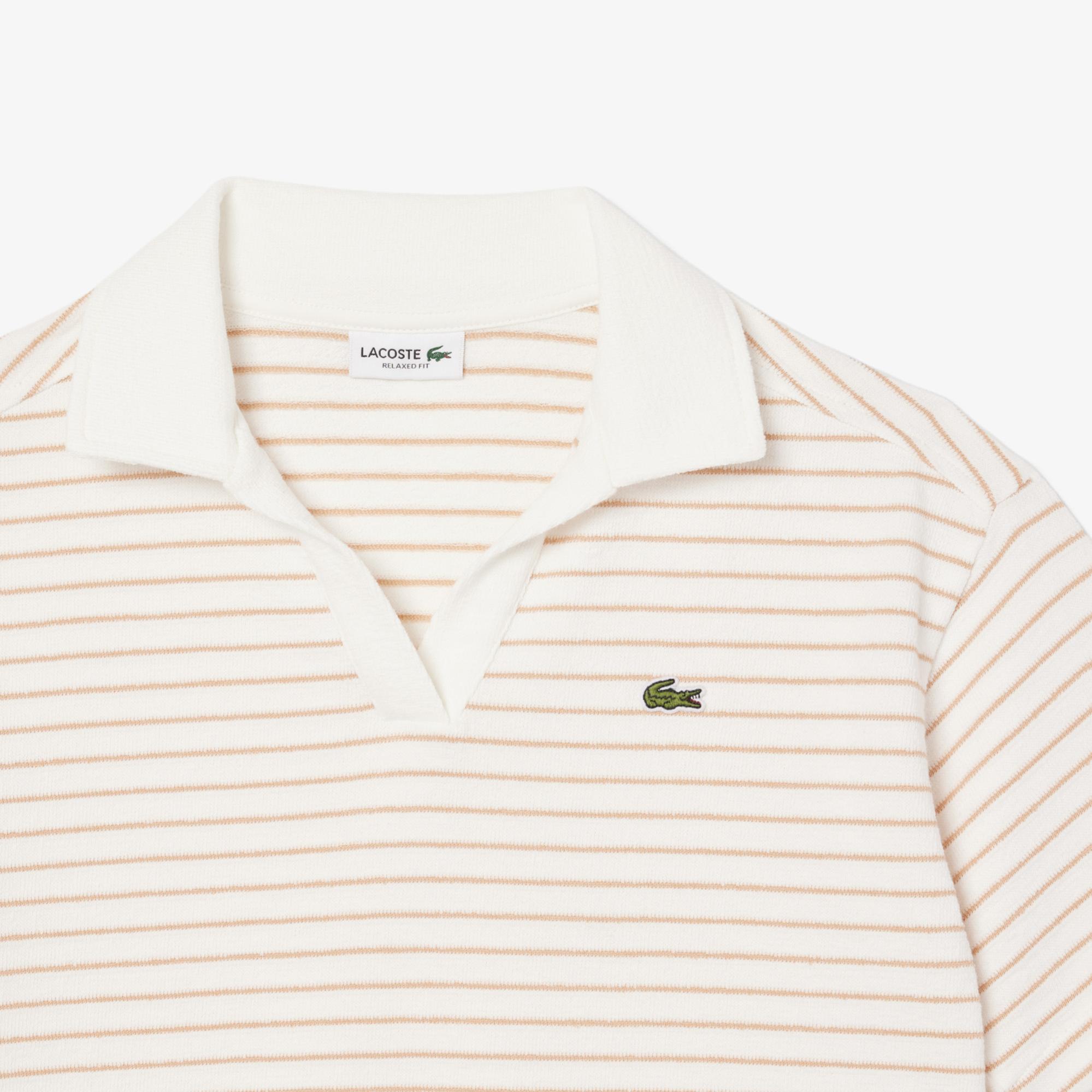 Lacoste Striped Terry Çocuk Beyaz Polo