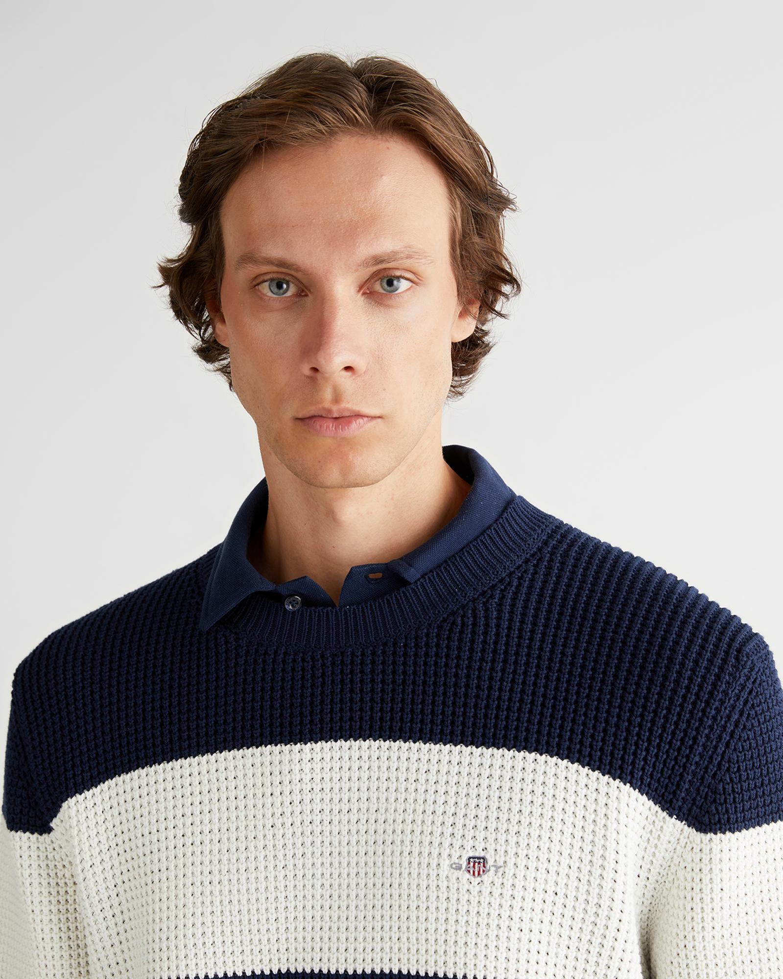 GANT Erkek Lacivert Relaxed Fit Bisiklet Yaka Triko