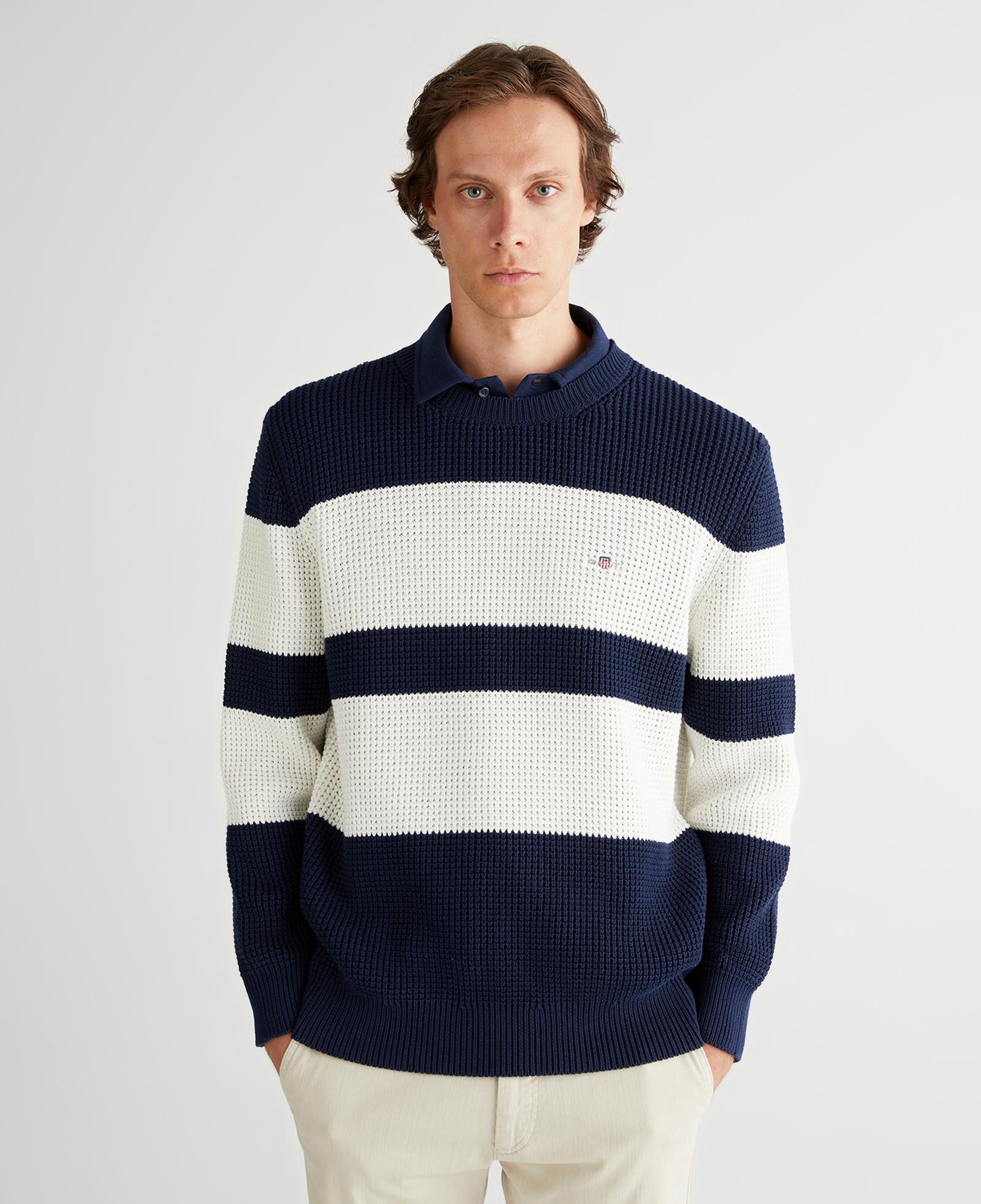 GANT Erkek Lacivert Relaxed Fit Bisiklet Yaka Triko