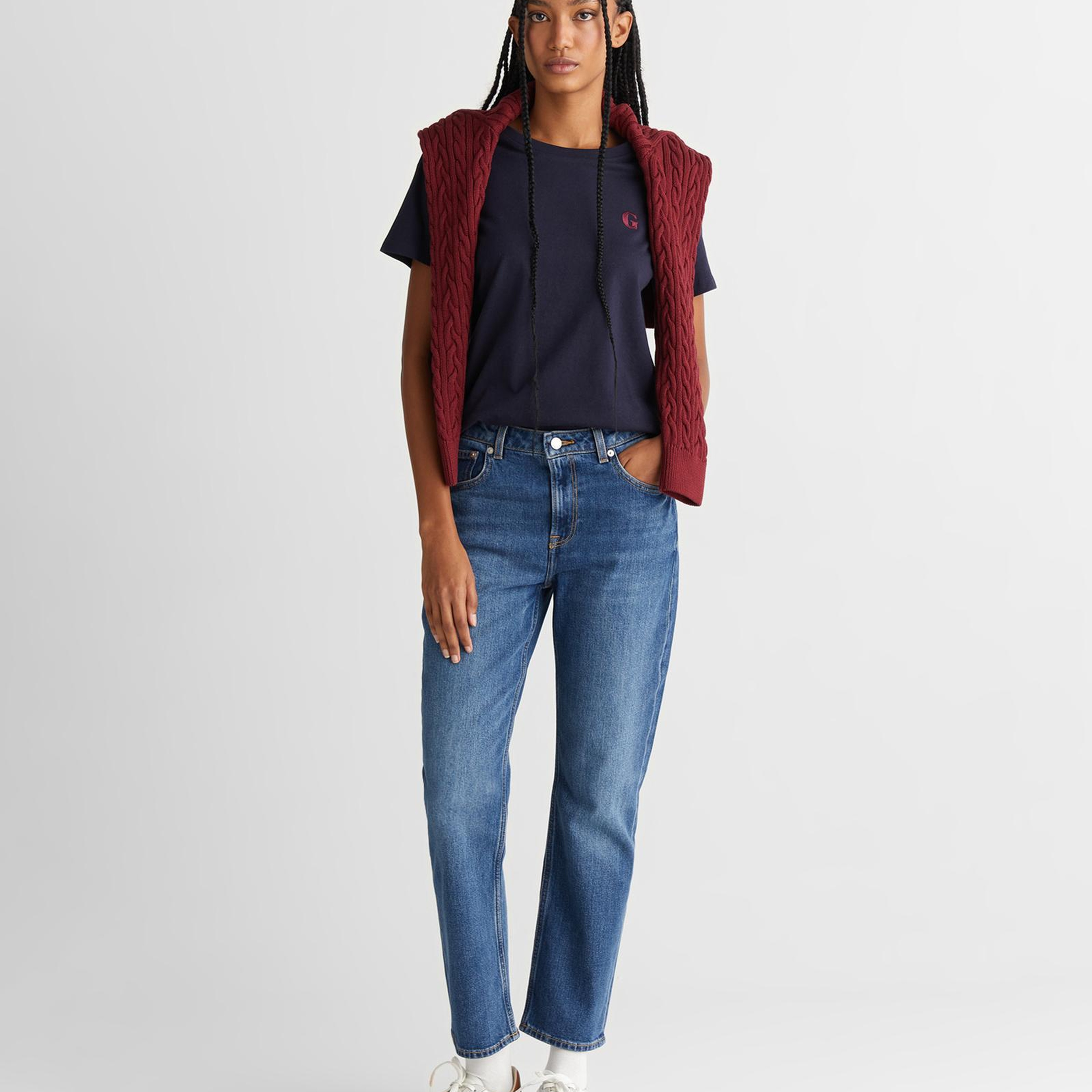 GANT Kadın Lacivert Regular Fit Bisiklet Yaka T-Shirt