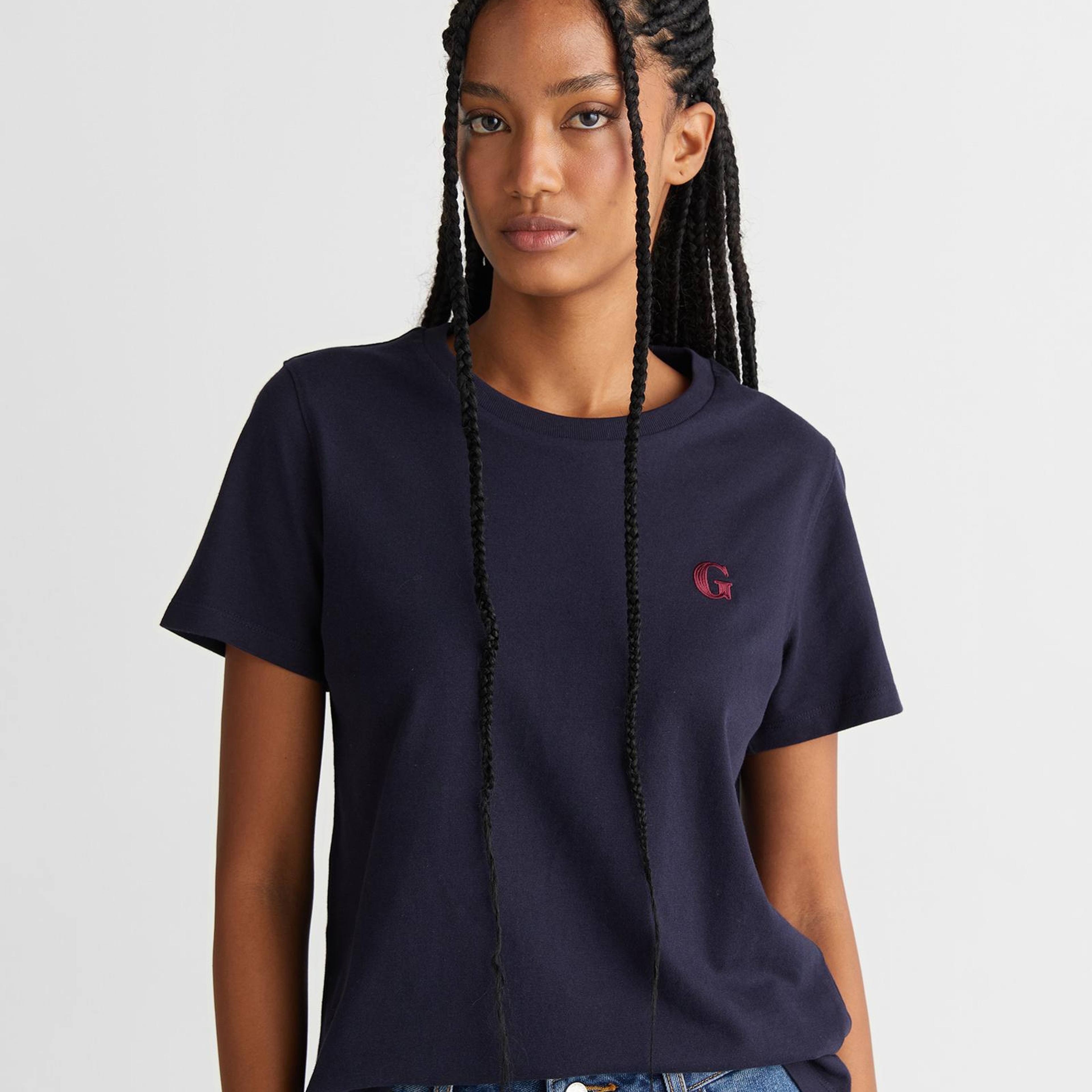 GANT Kadın Lacivert Regular Fit Bisiklet Yaka T-Shirt