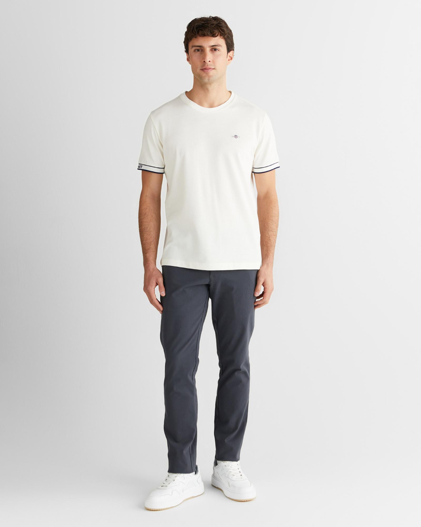 GANT Erkek Beyaz Regular Fit Bisiklet Yaka T-Shirt