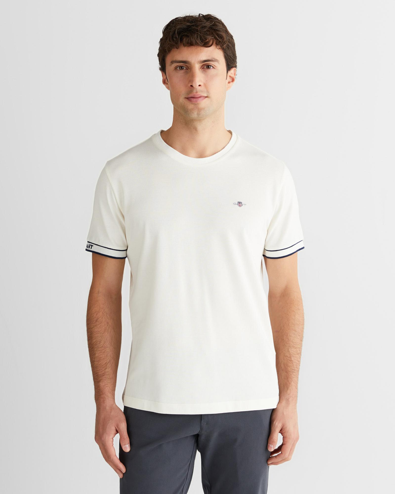 GANT Erkek Beyaz Regular Fit Bisiklet Yaka T-Shirt