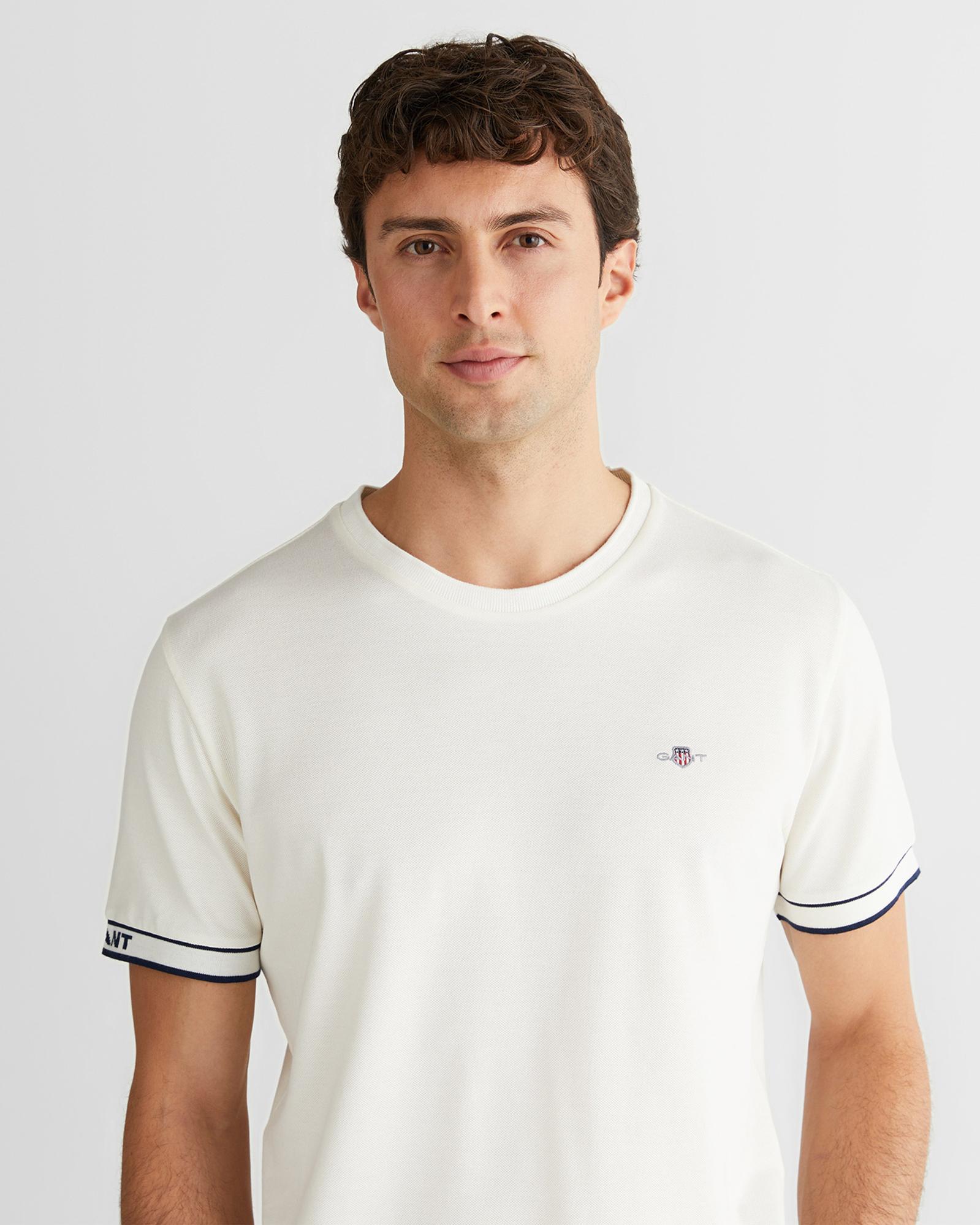 GANT Erkek Beyaz Regular Fit Bisiklet Yaka T-Shirt