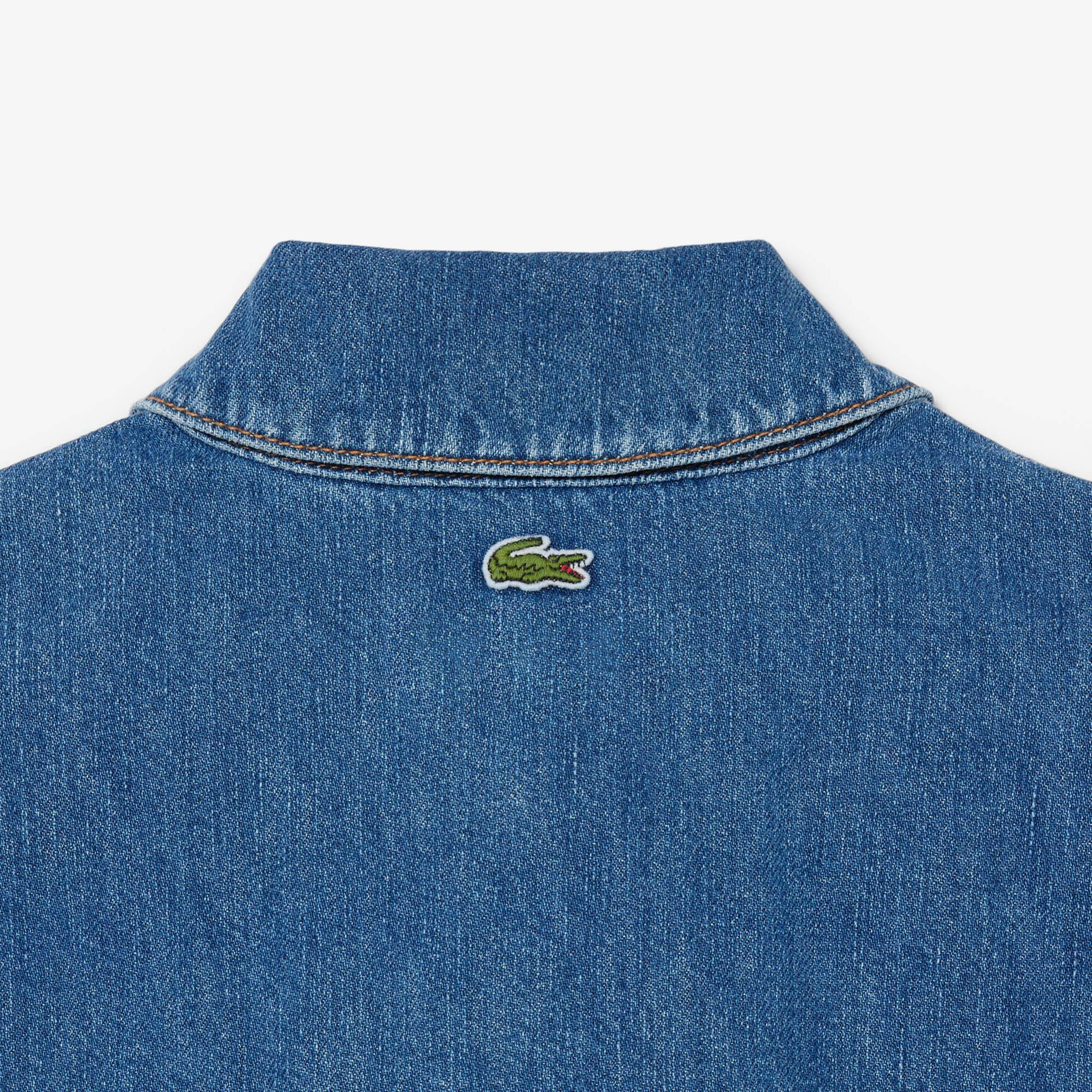 Lacoste Kadın Oversize Fit Kısa Kollu Polo Yaka Denim Mavi Gömlek