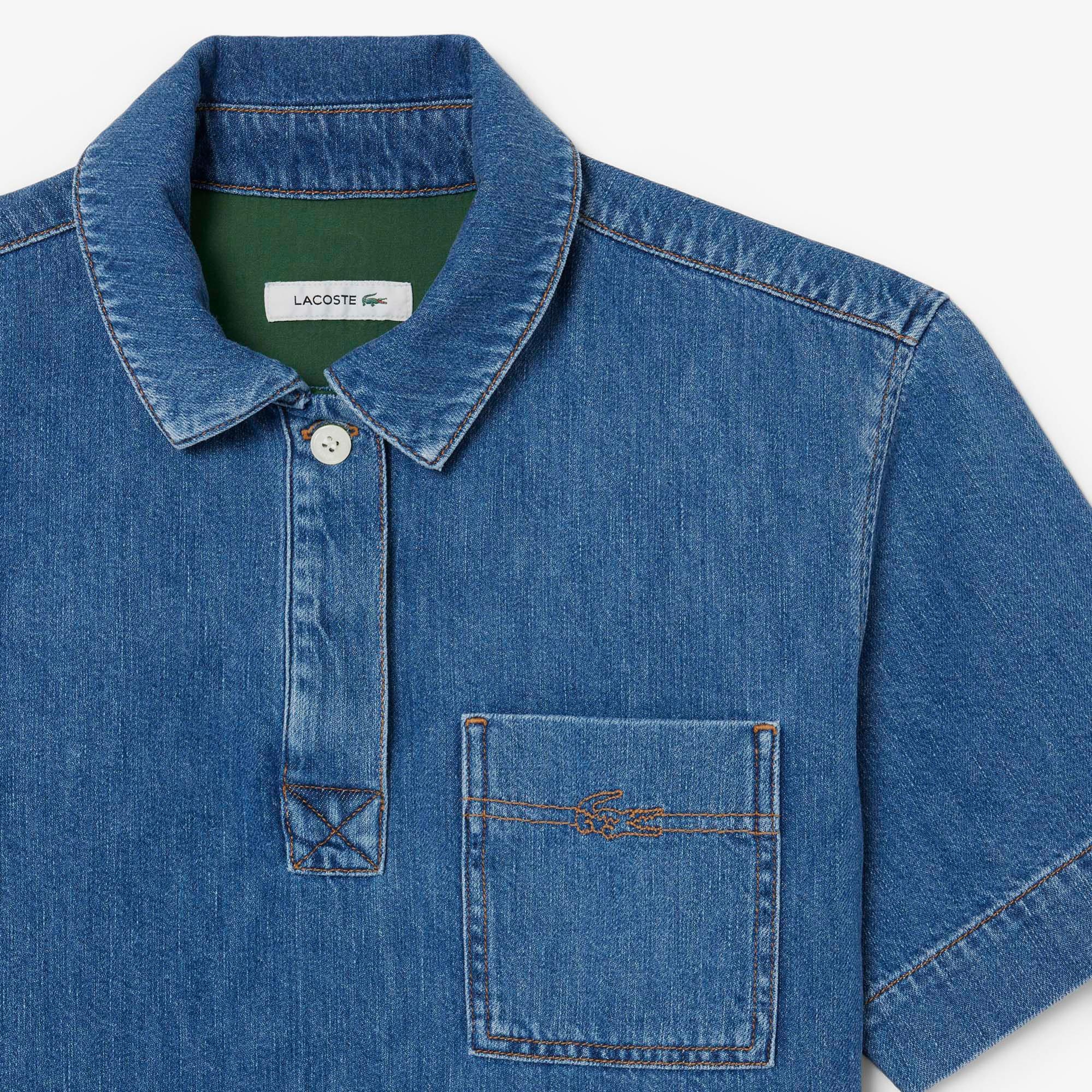 Lacoste Kadın Oversize Fit Kısa Kollu Polo Yaka Denim Mavi Gömlek