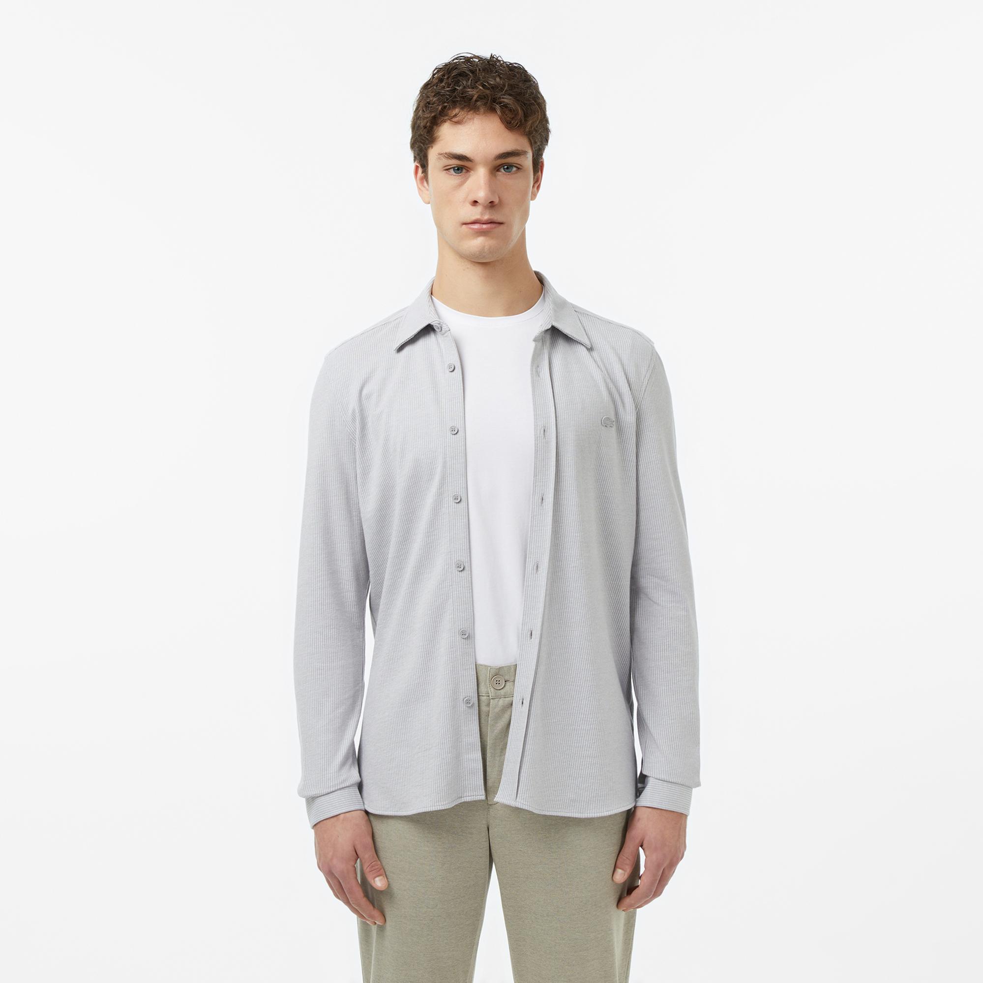 Lacoste Erkek Slim Fit Düğmeli Yaka Gri Gömlek