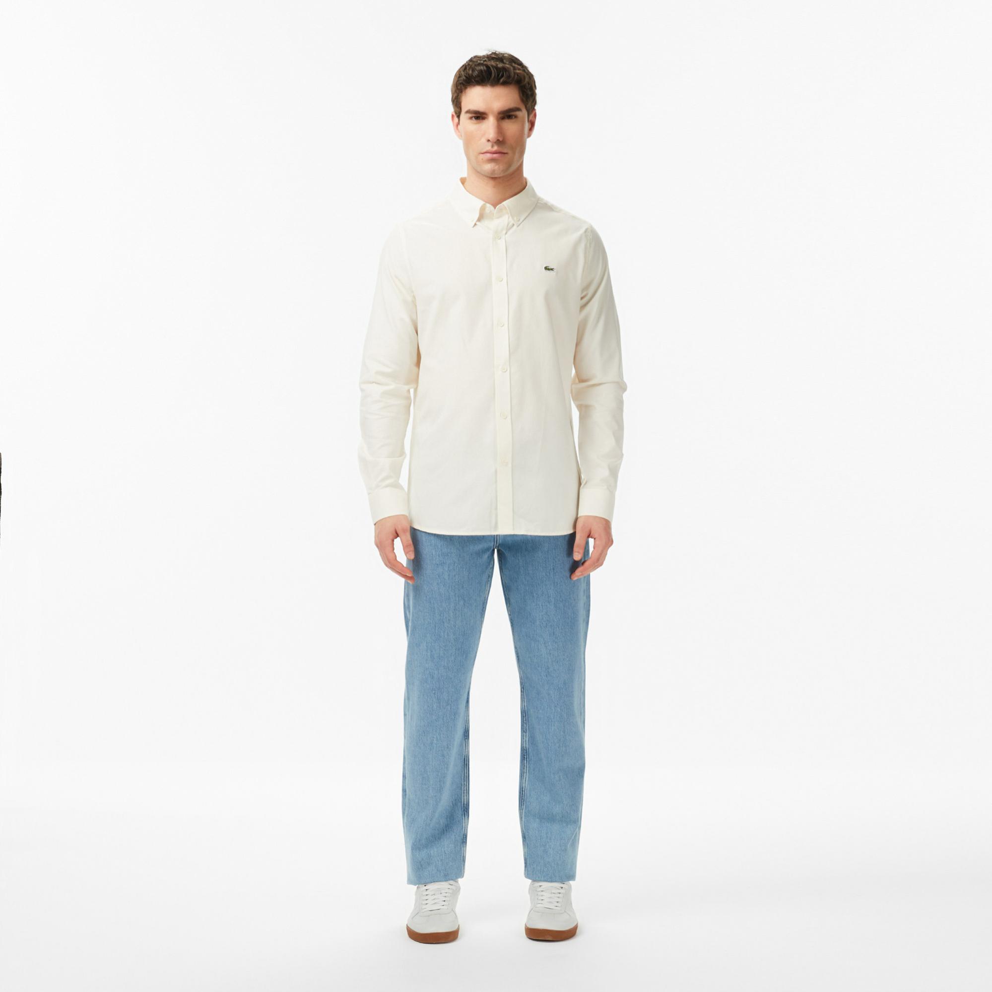 Lacoste Erkek Slim Fit Düğmeli Yaka Bej Gömlek