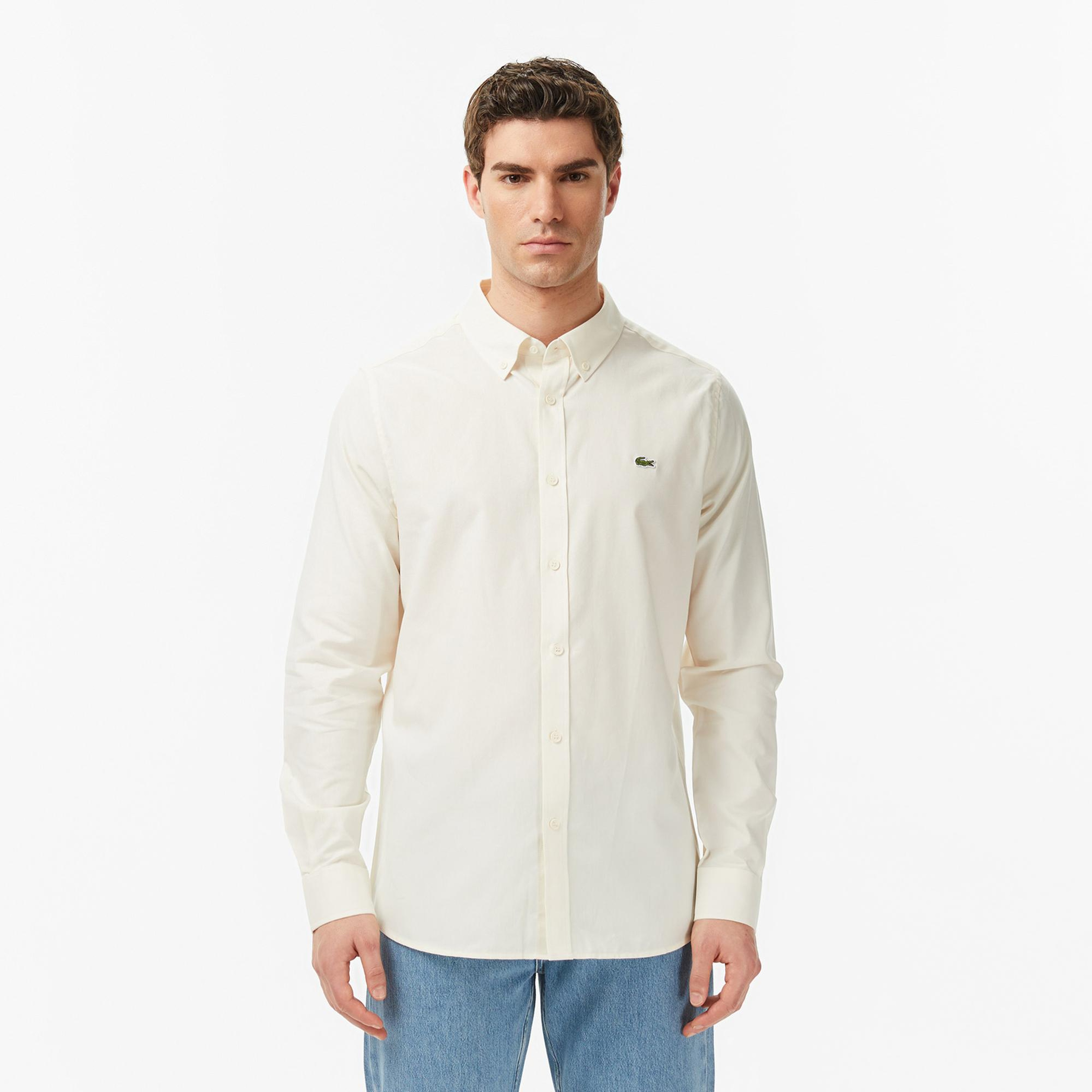 Lacoste Erkek Slim Fit Düğmeli Yaka Bej Gömlek