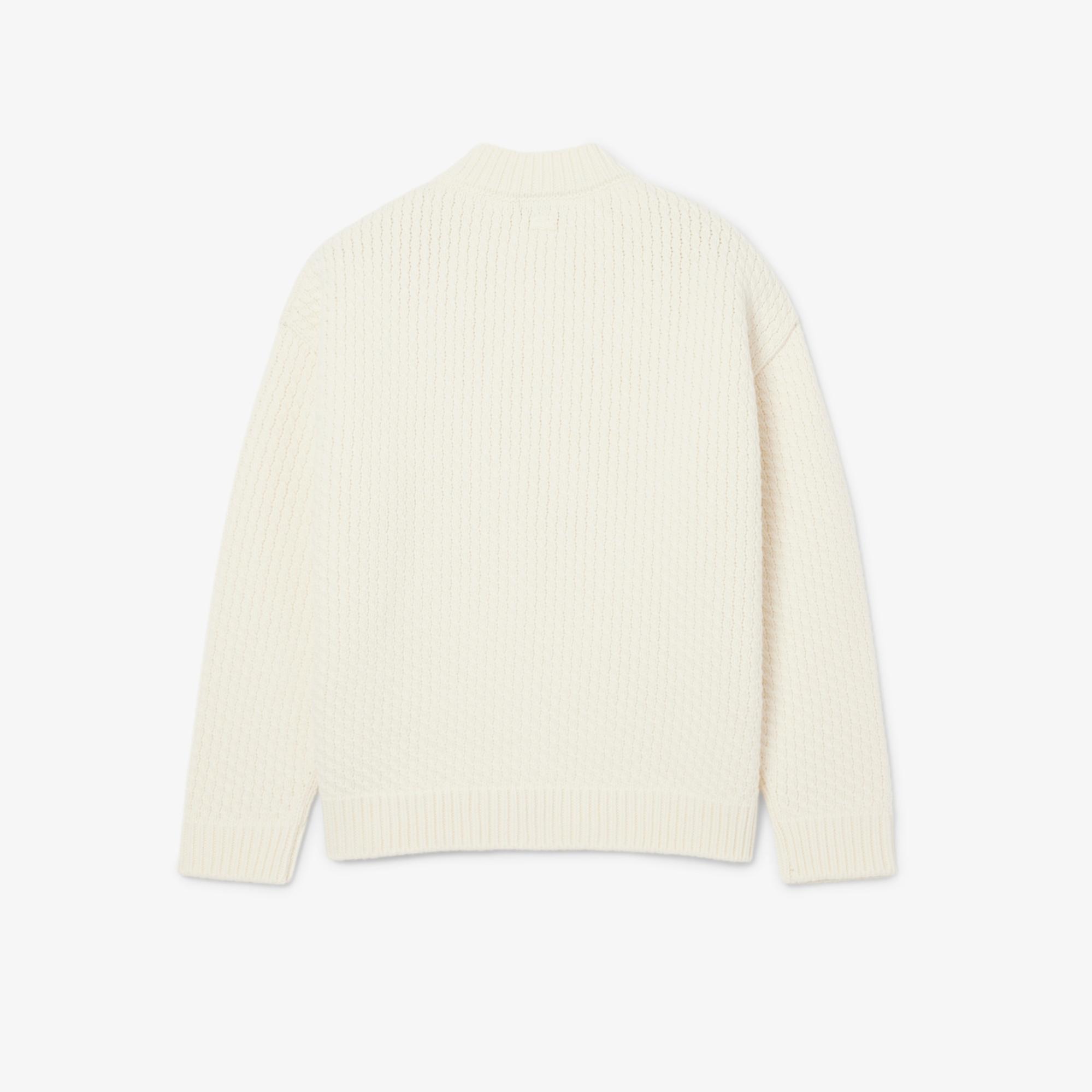 Lacoste FW25 RUNWAY Erkek Oversize Fit Bisiklet Yaka Baskılı Yün Beyaz Kazak