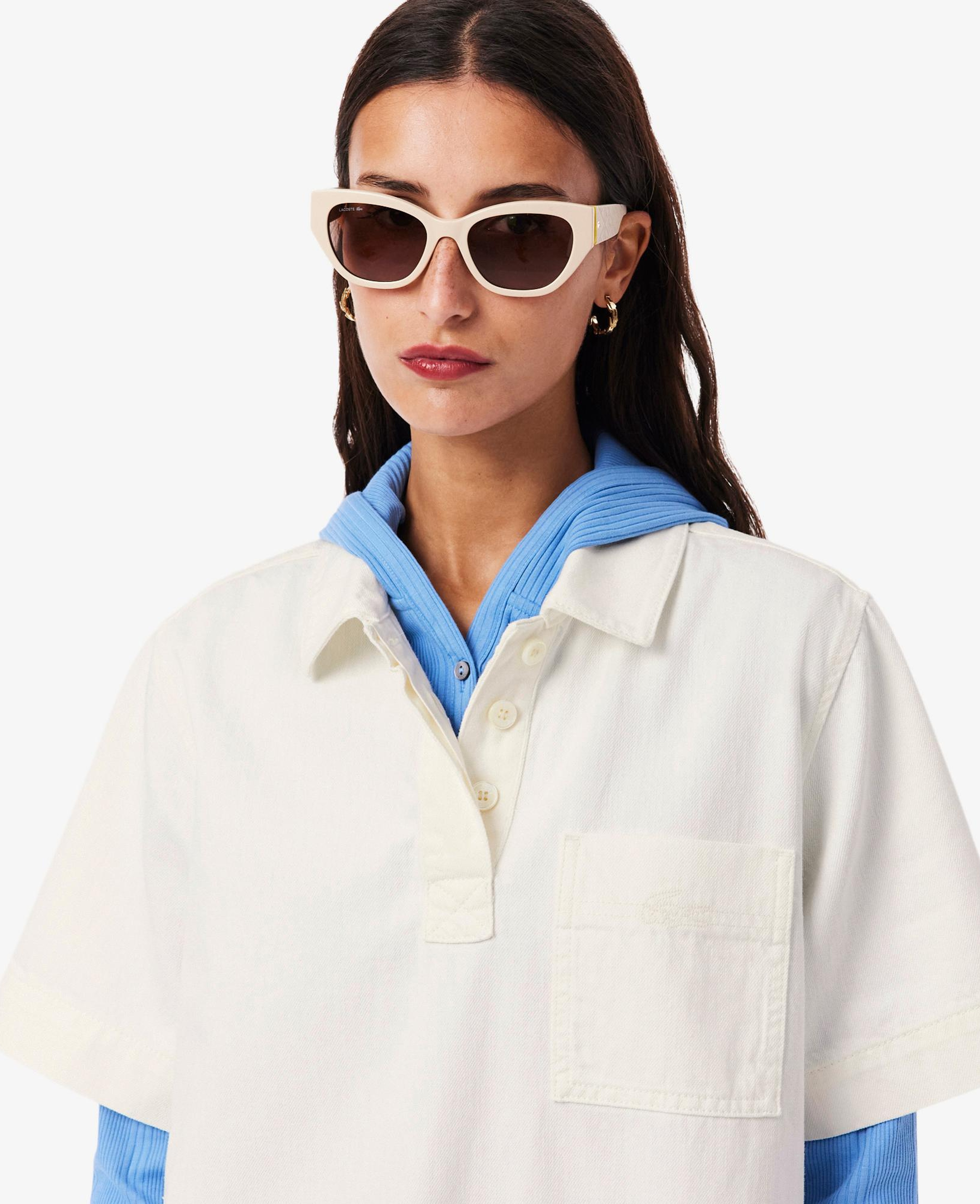 Lacoste Kadın Oversize Fit Kısa Kollu Polo Yaka Denim Beyaz Elbise